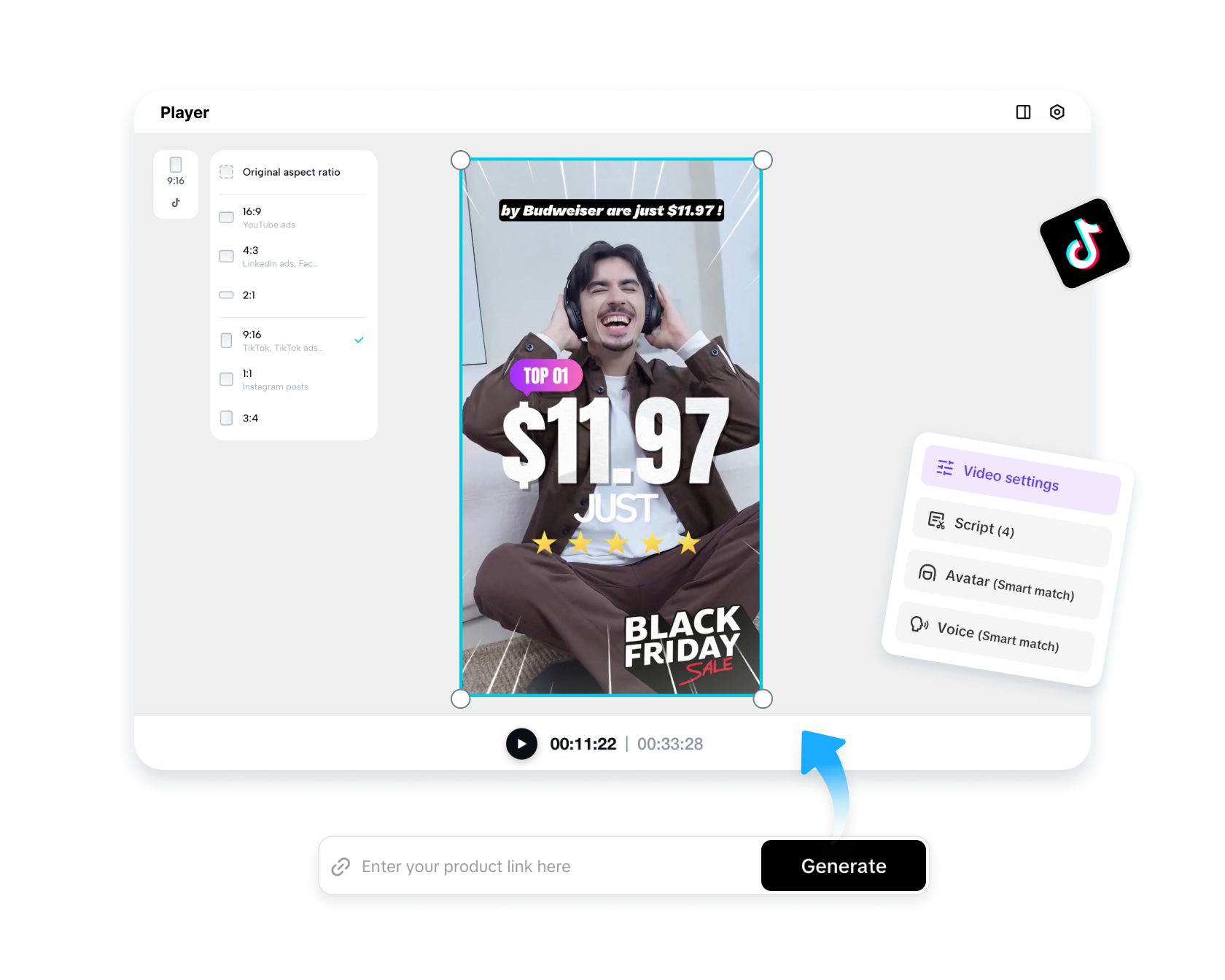 Pippit's Smart Creation interface showcasing daily content suggestions automatically generated for a brand.