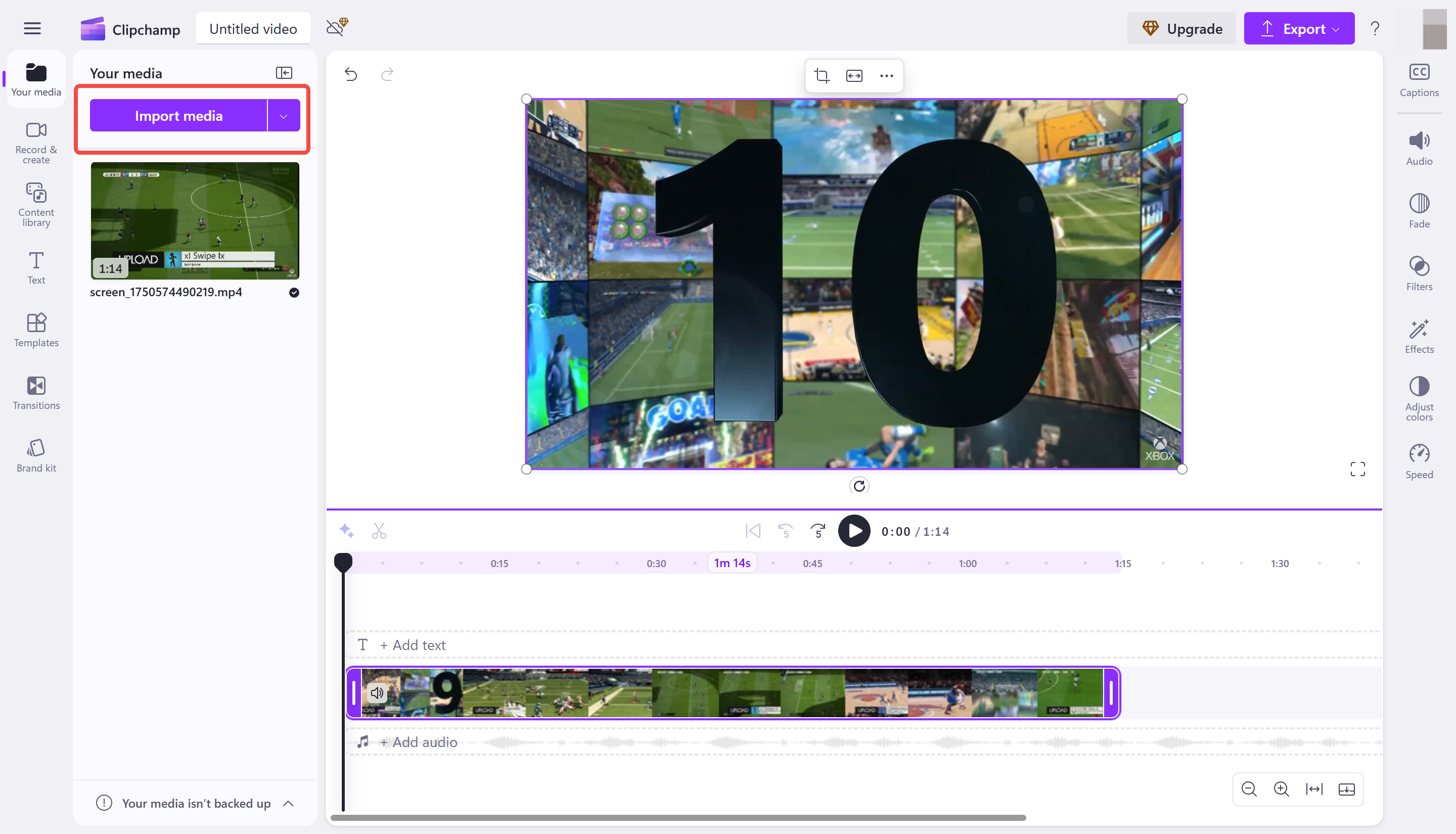 Organización de medios en el editor de video Clipchamp