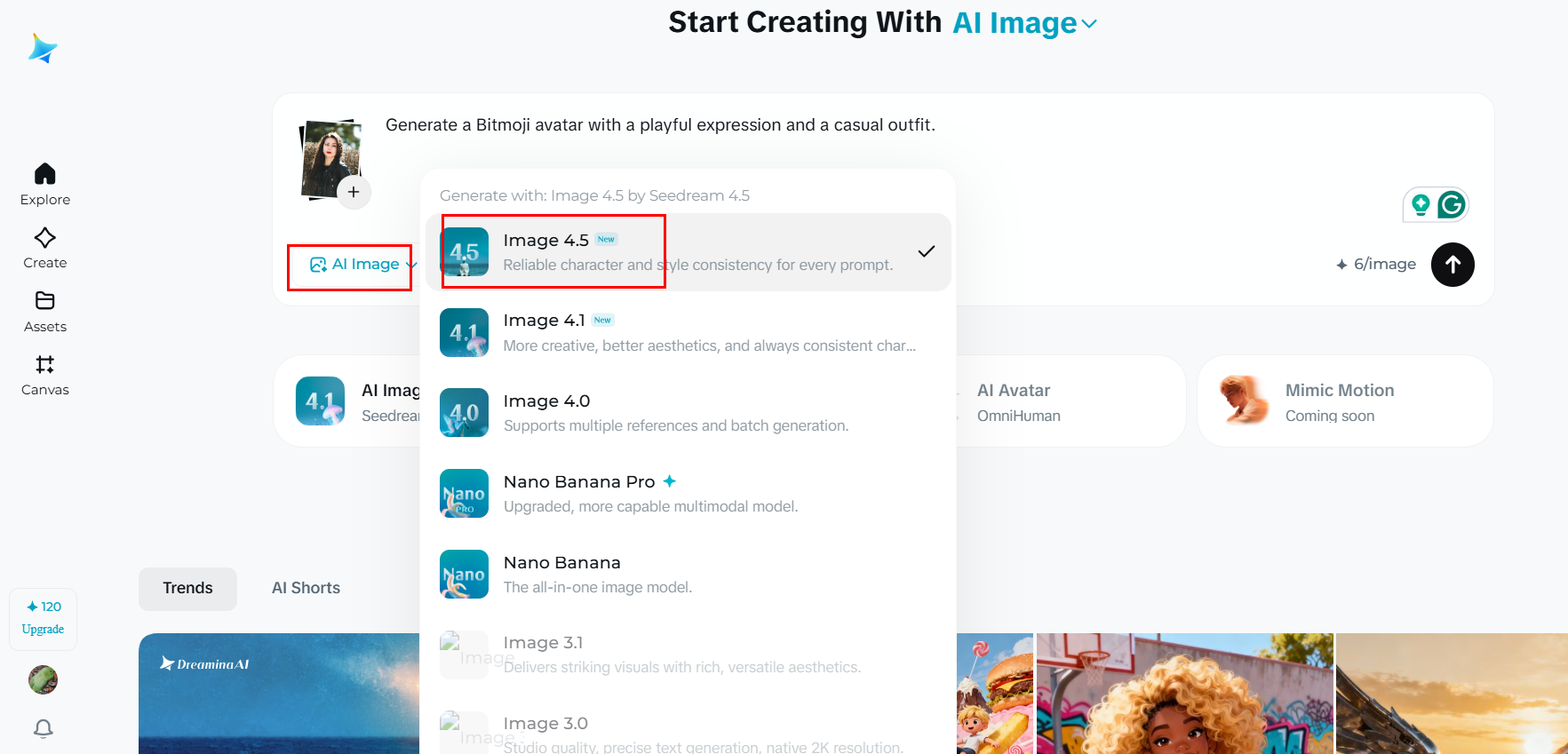 Selectați modelul și generați-l pe site-ul bitmoji