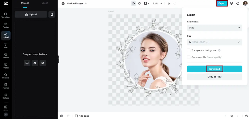 ตัวอย่างการส่งออกไฟล์ PNG โปร่งใส