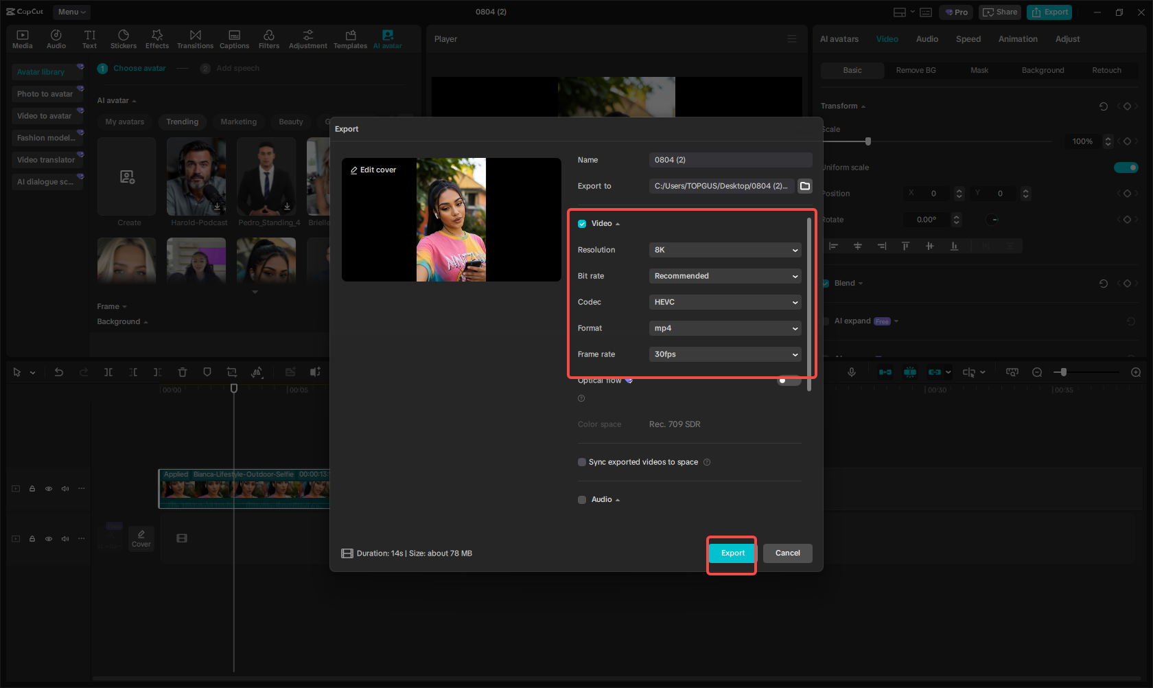 Export the video in high resolution