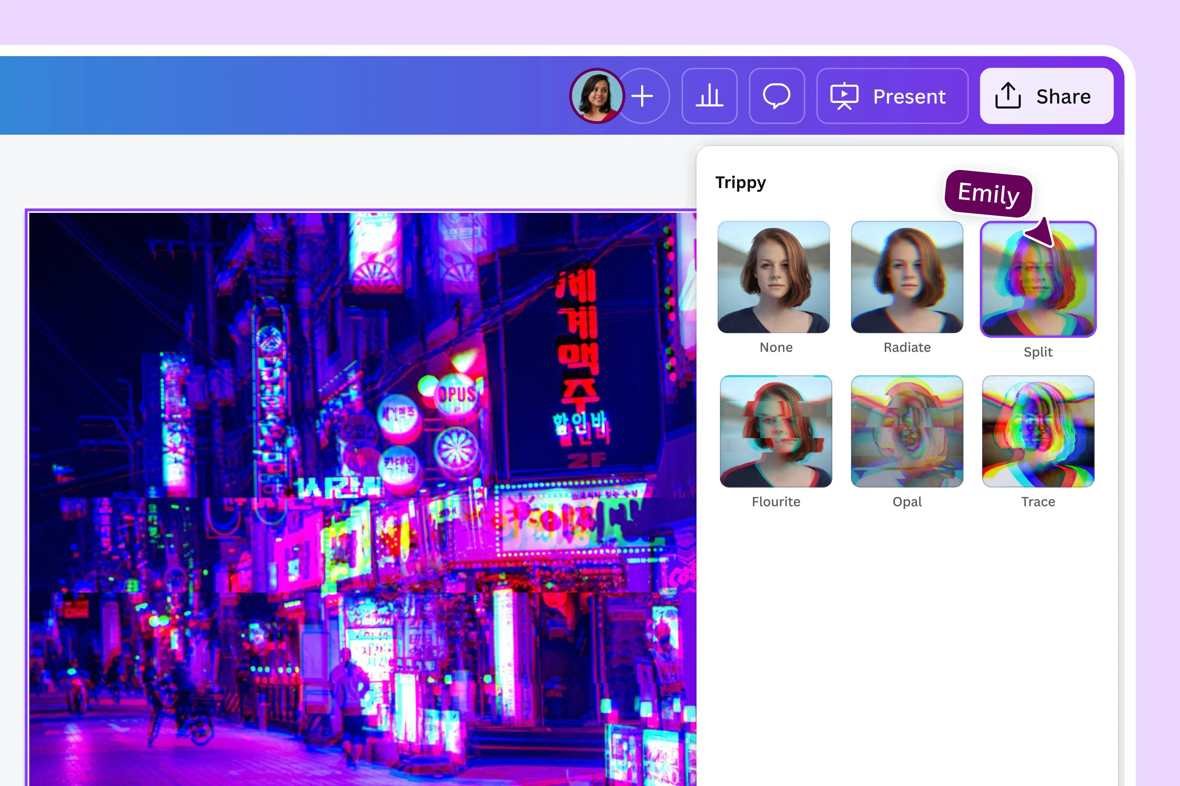 Interface of Canva - a user friendly way to create glitch effects online