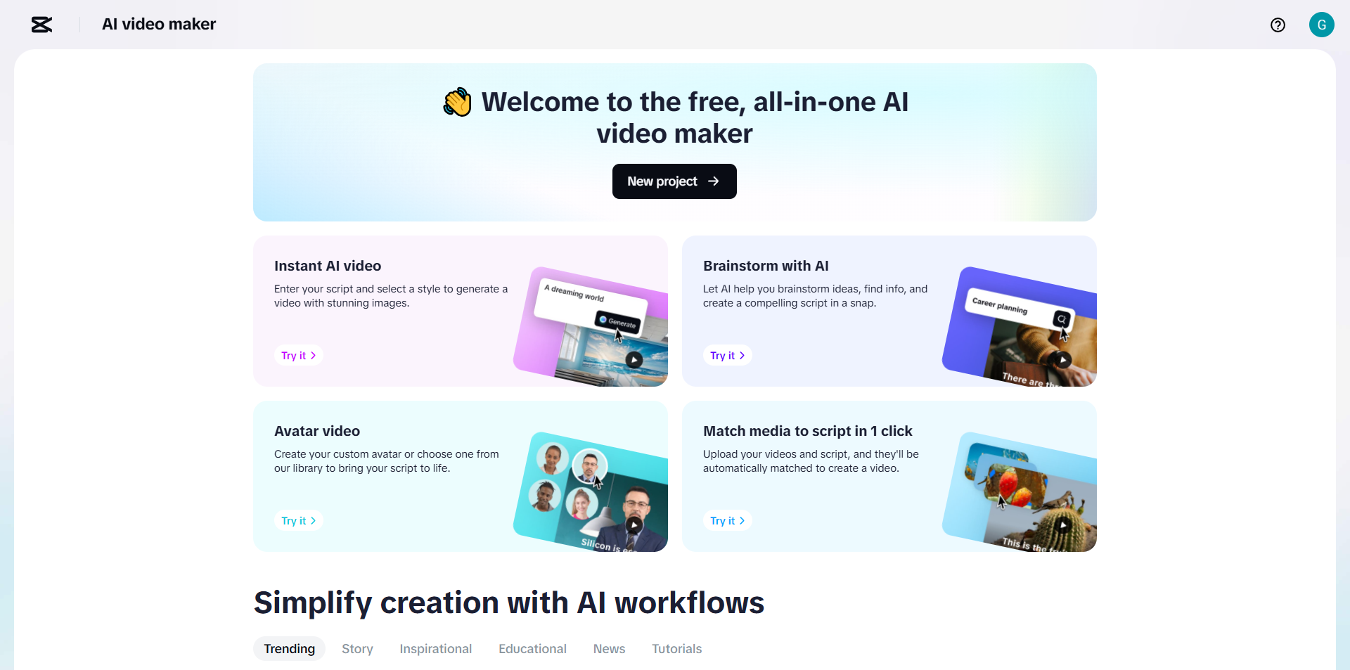 CapCut Web: create AI HD videos