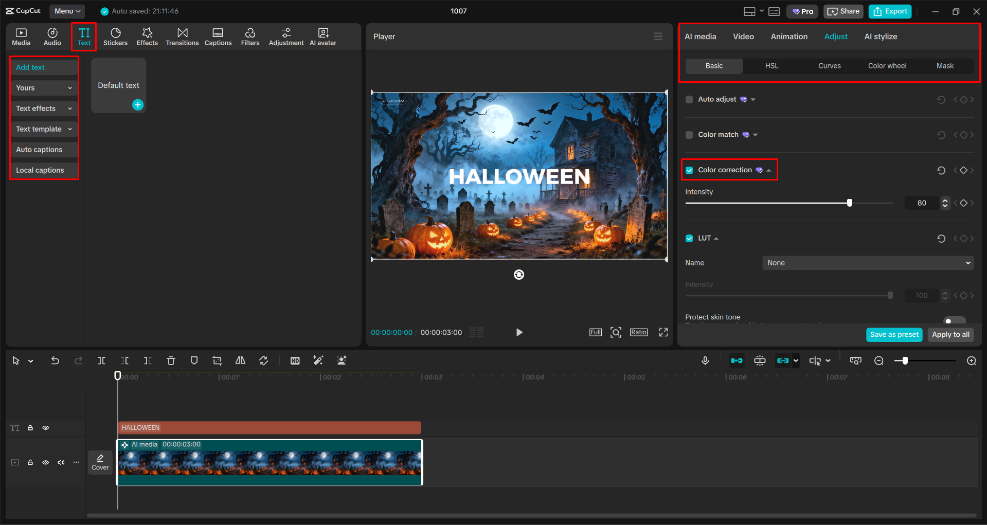 Editing the Halloween background using the CapCut desktop video editor