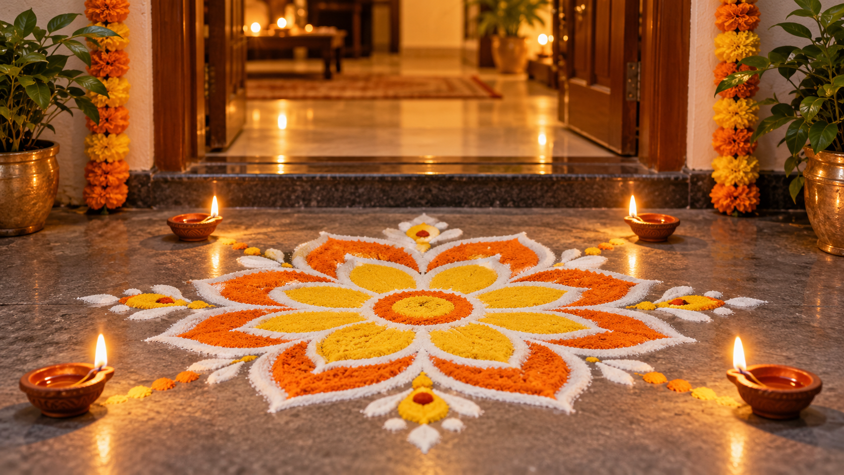 Diwali rangoli design prompts: Simple Doorway Pattern