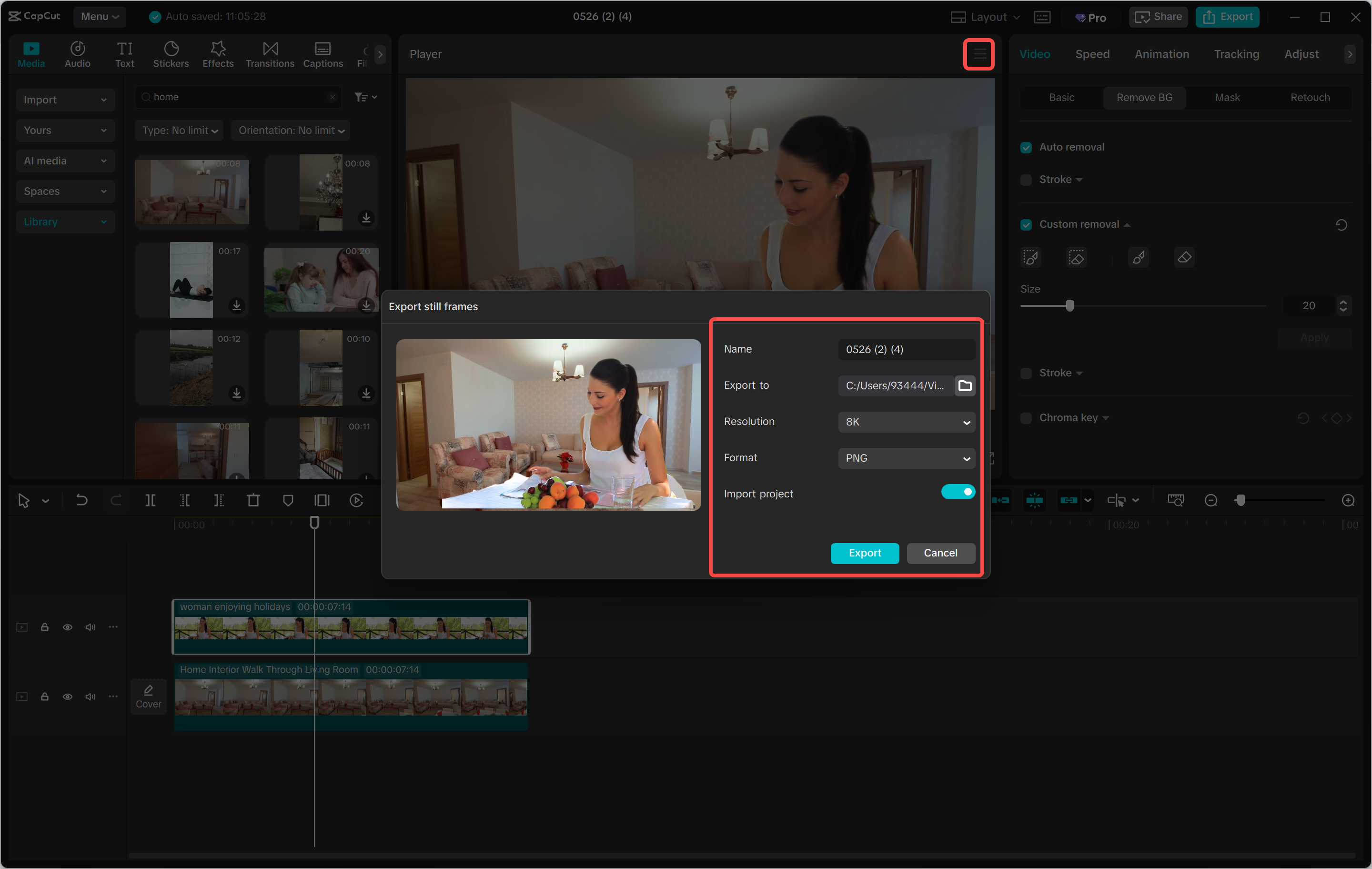 Exporting the final image from the CapCut desktop video editor