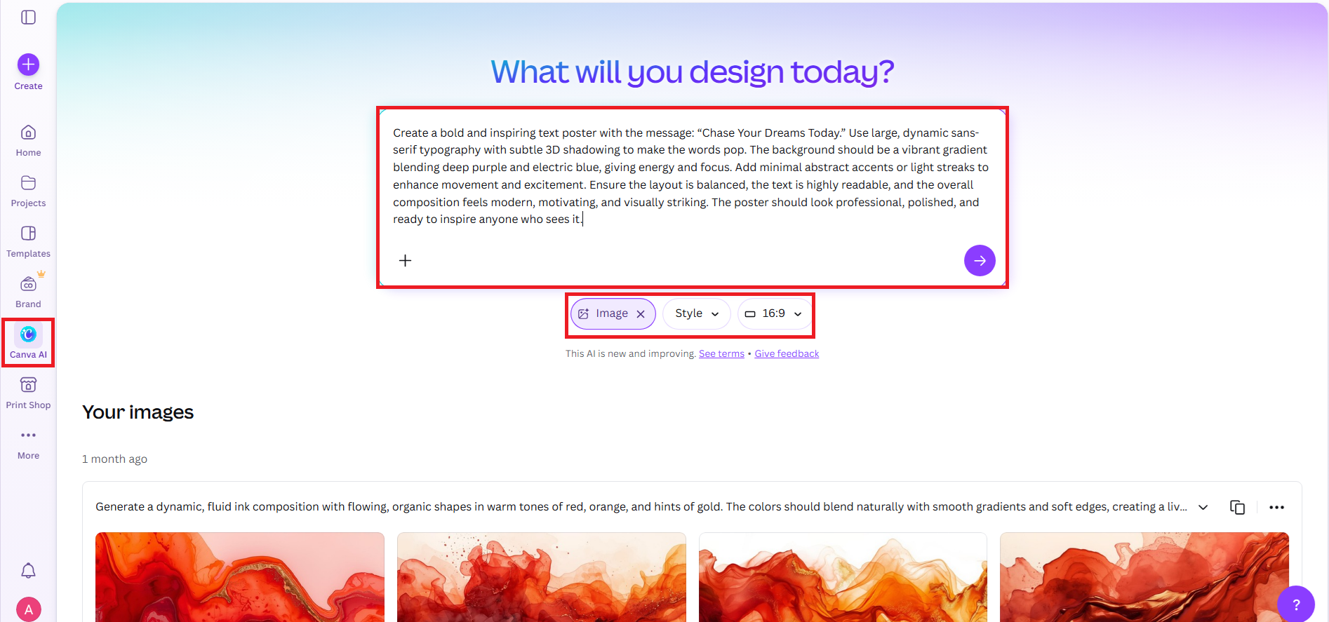 Generate your text poster with Canva AI