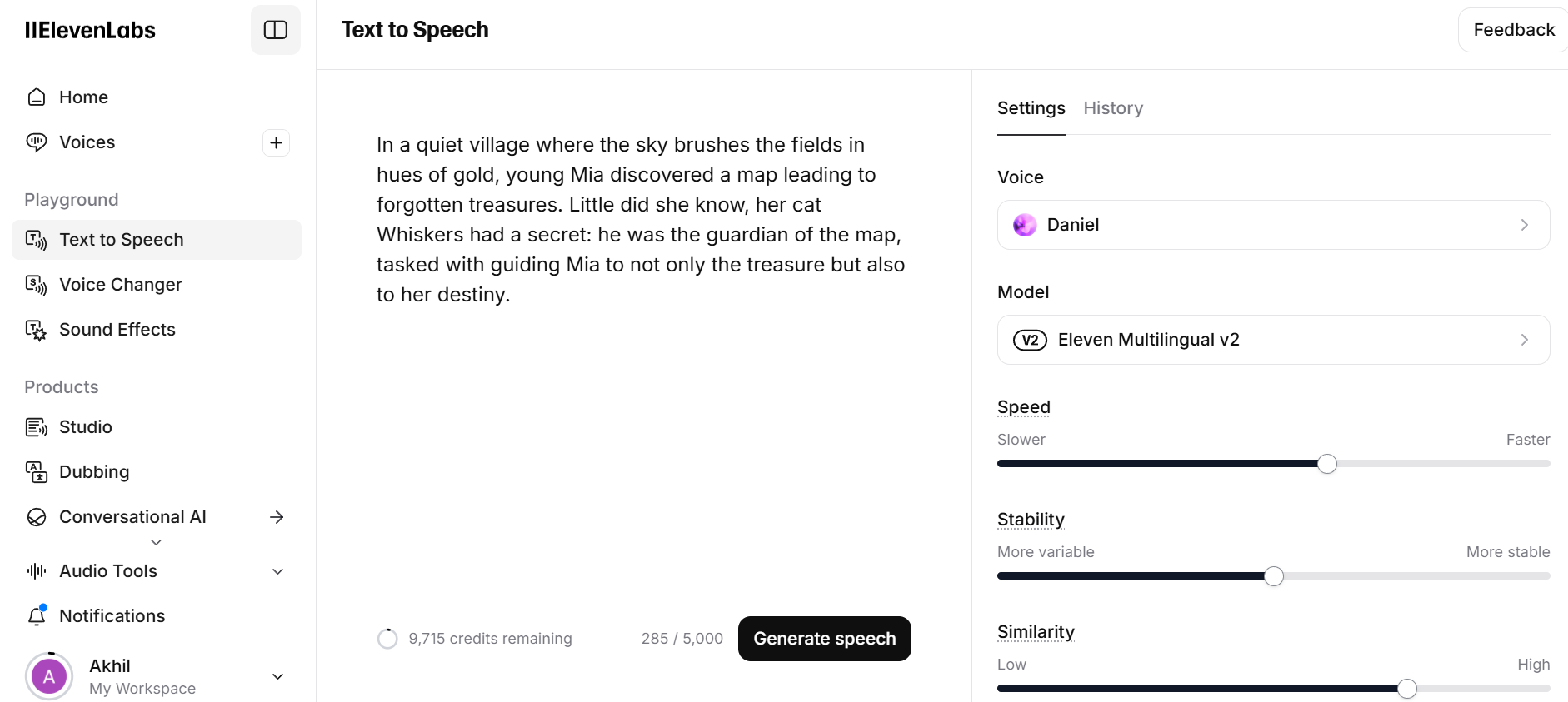 Eleven Labs interface
