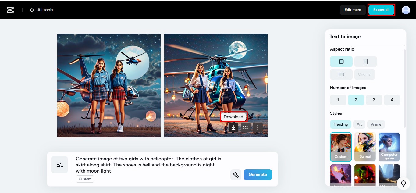Baixando uma imagem do CapCut Web