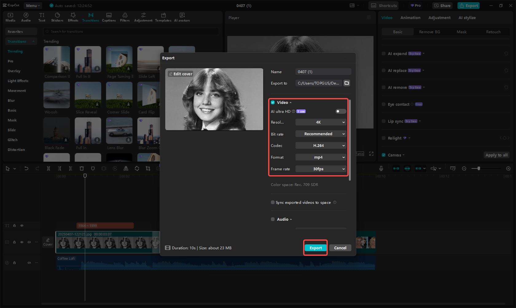 Exporter la vidéo du diaporama dans CapCut