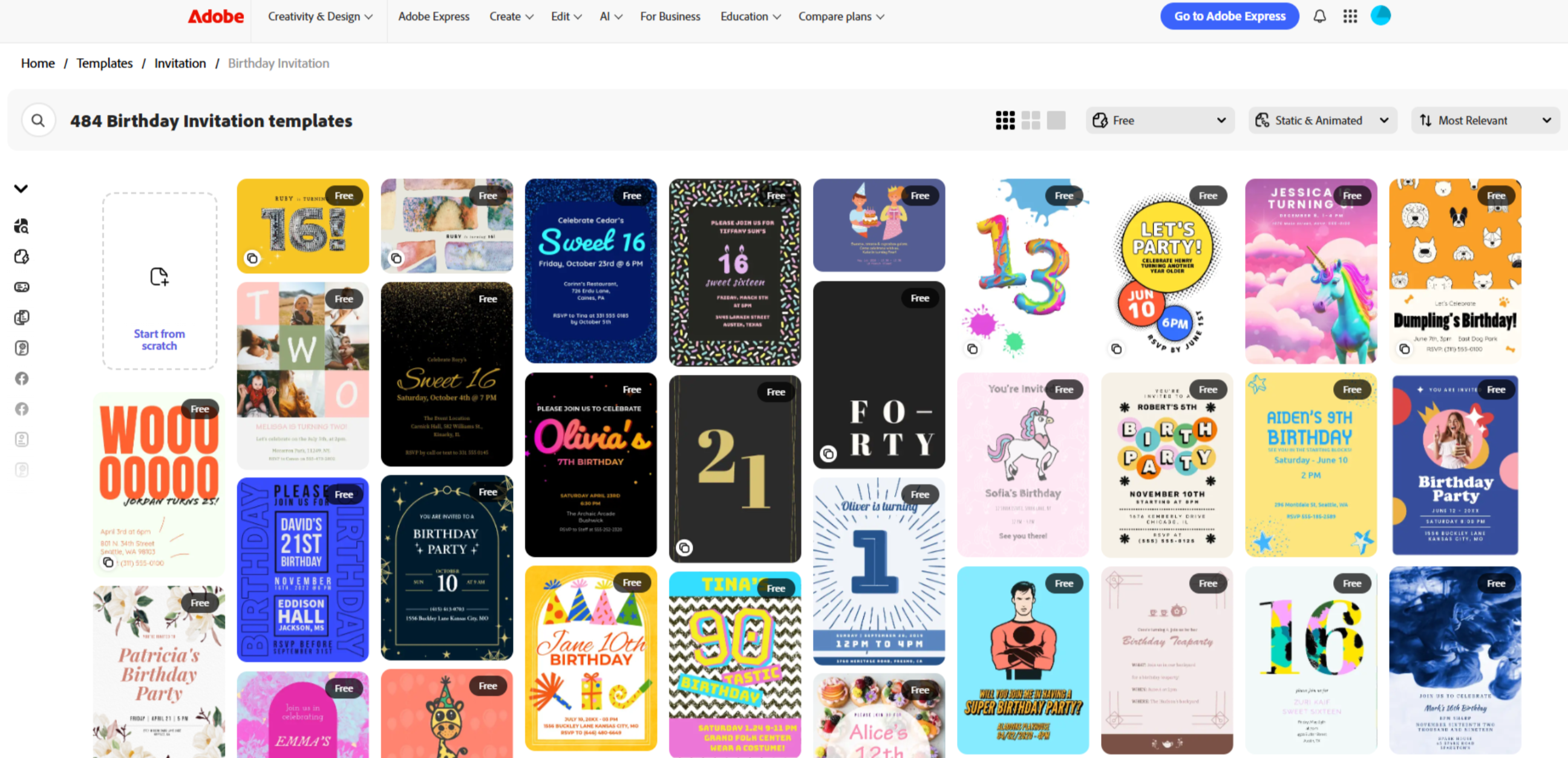 Interface of Adobe - a valuable resource for birthday invite backgrounds