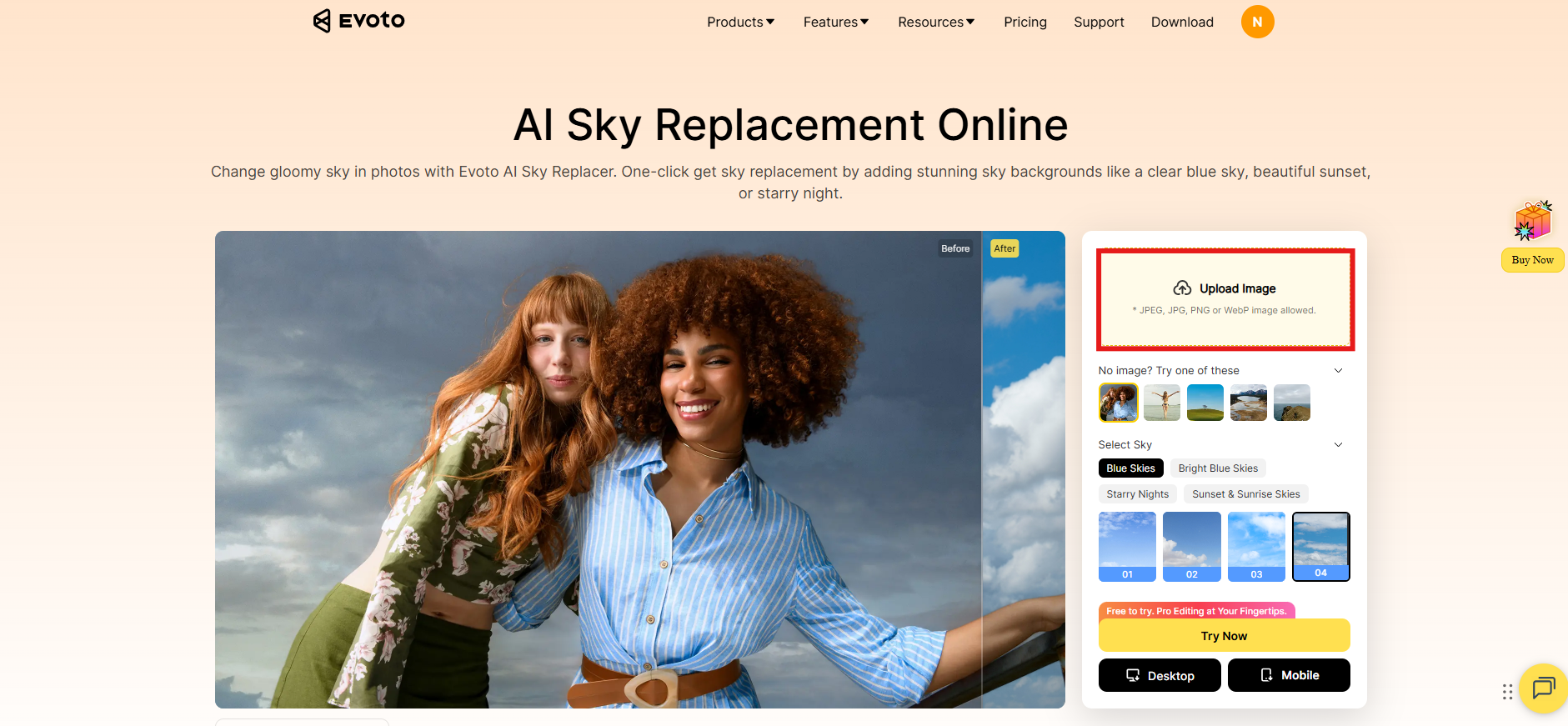 Upload an image on Evoto