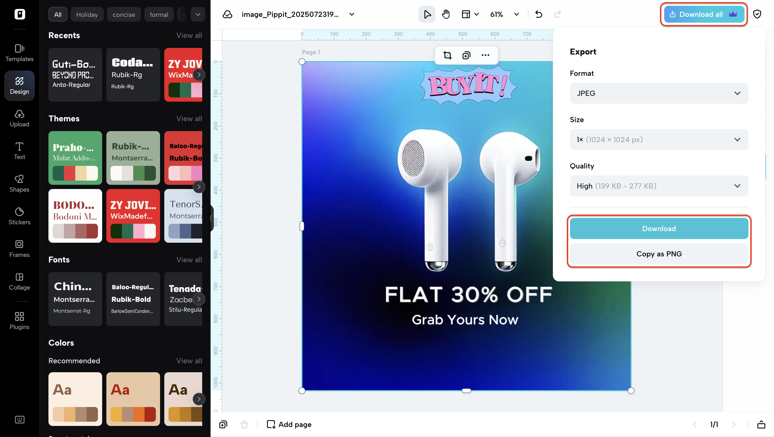 Export and download your poster
