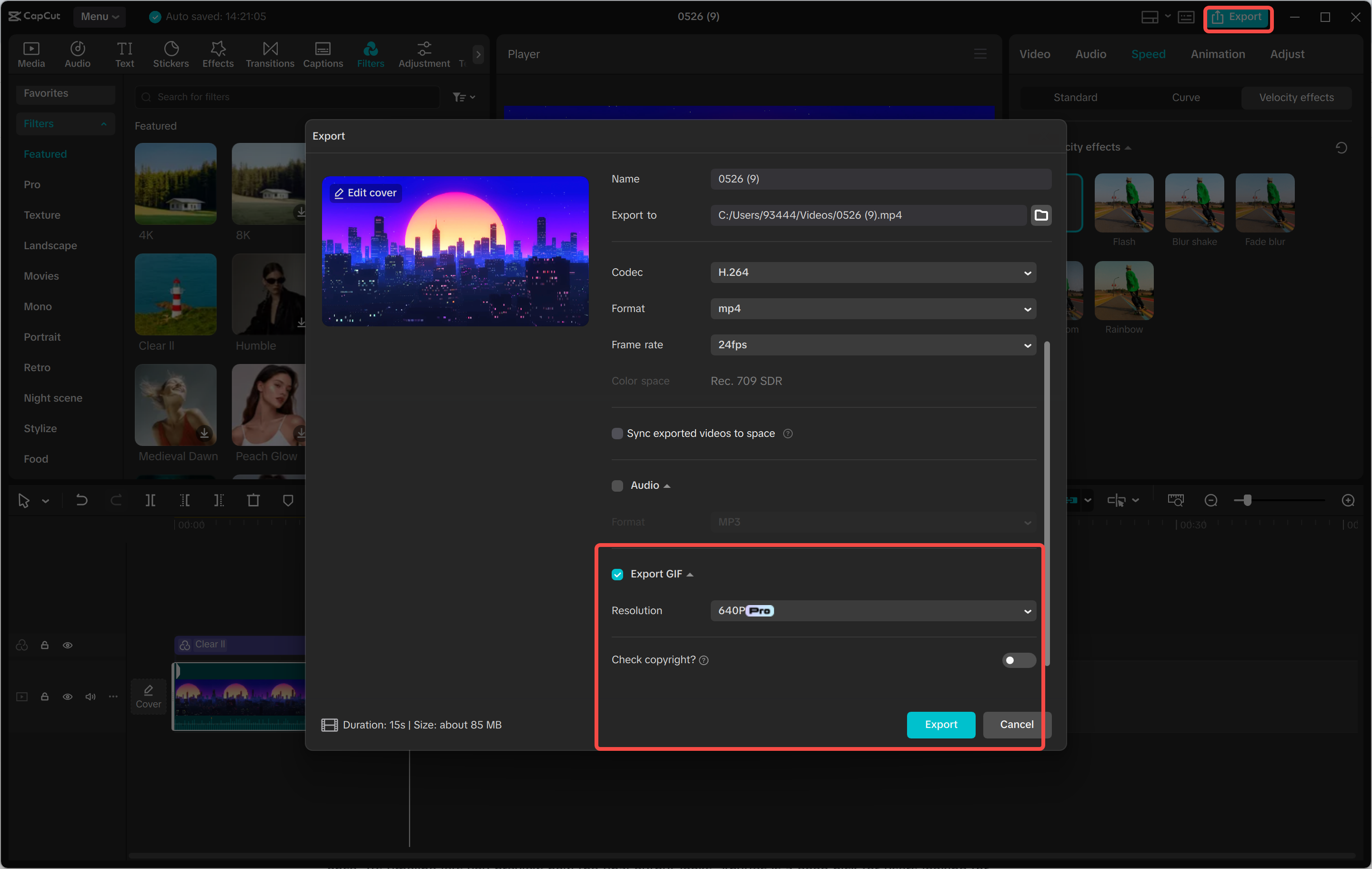Exporting a GIF from the CapCut desktop video editor
