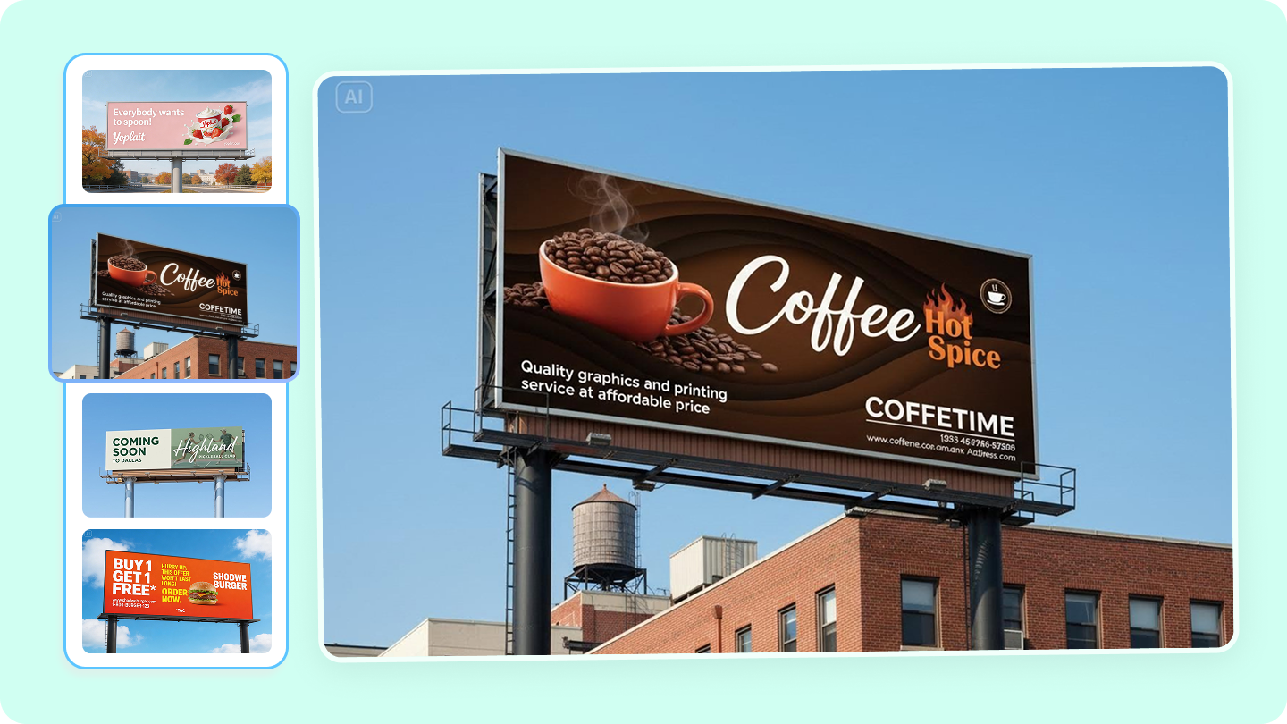 Gratis Billboards Mockup Generator: Skapa realistiska annonsförhandsgranskningar online