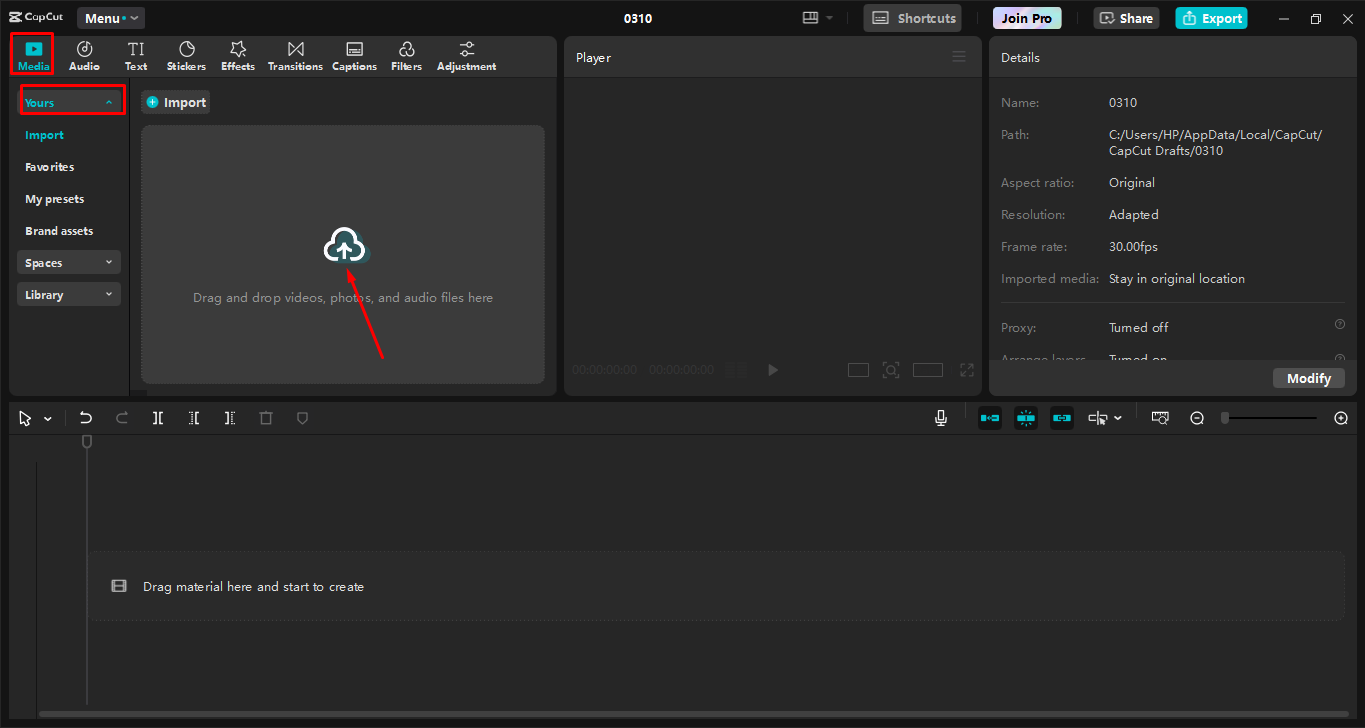 Importera video till CapCut skrivbordsvideoredigerare