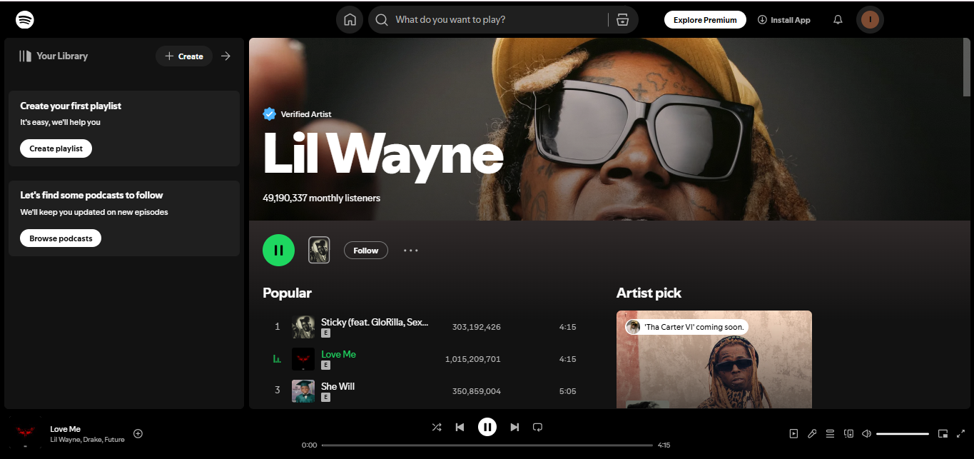 Lil Wayne - diakui sebagai salah satu rapper paling banyak streaming di Spotify