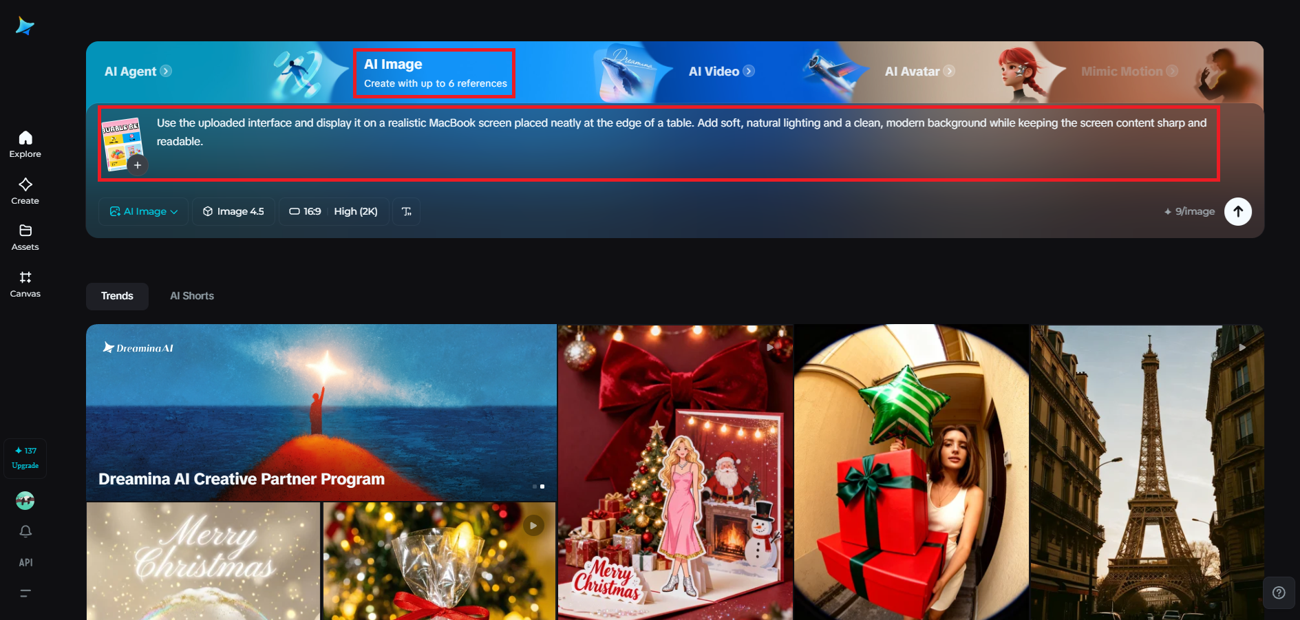 Bir referans görüntüsü yükleyin ve net bir komut istemi yazın