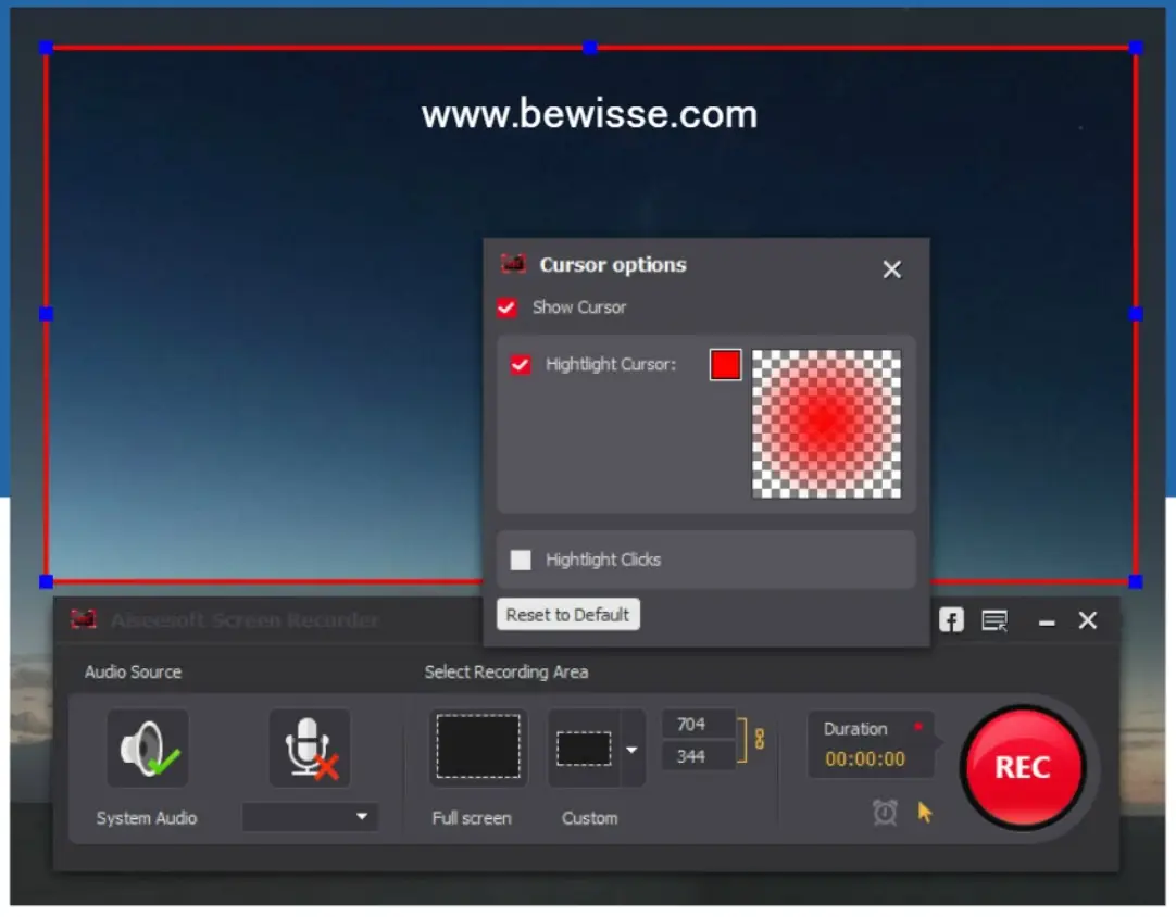 Free desktop screen recorders for Windows: Bewisse Screen Recorder