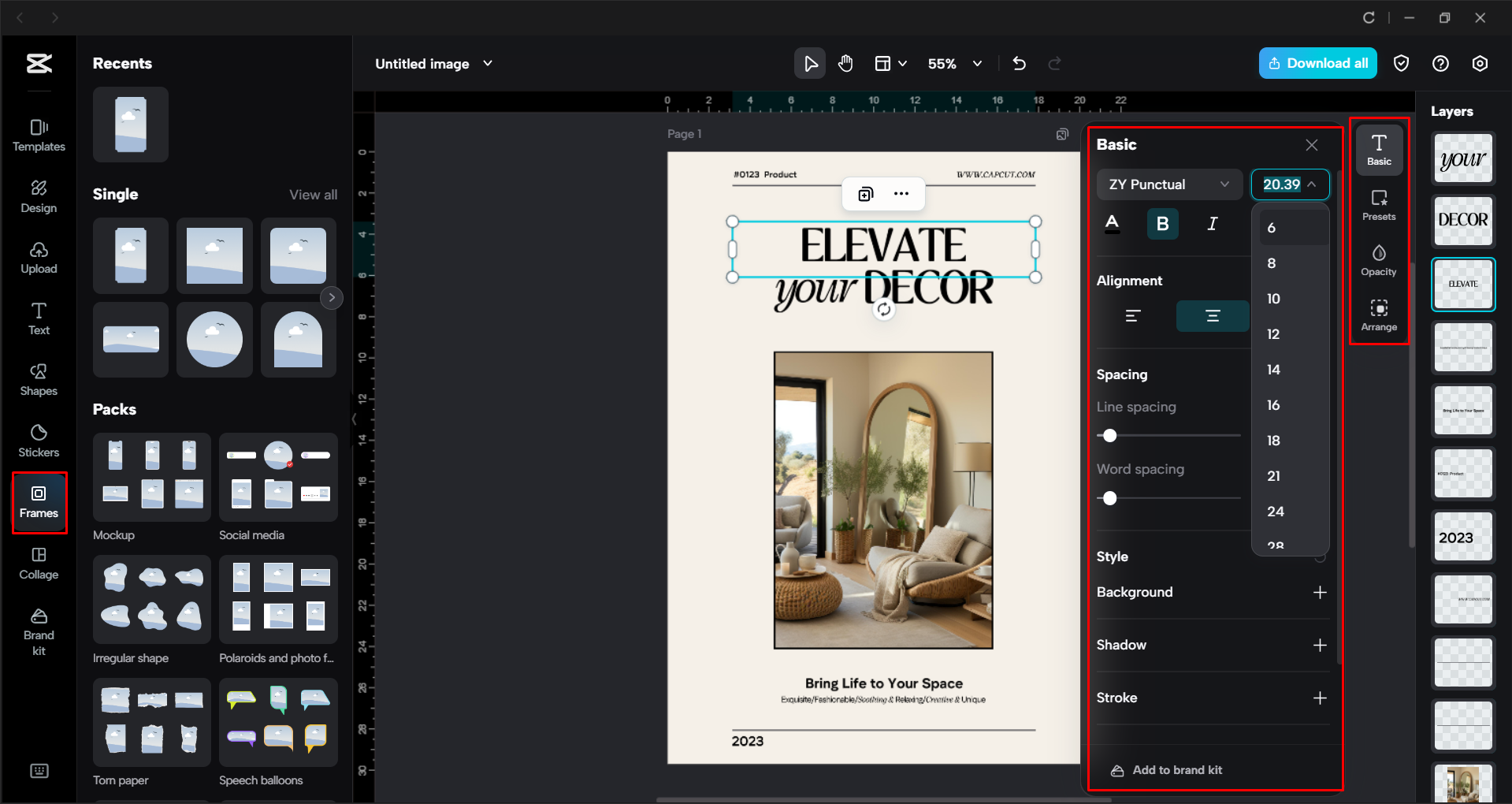 Customizing the flyer template in the CapCut desktop video editor