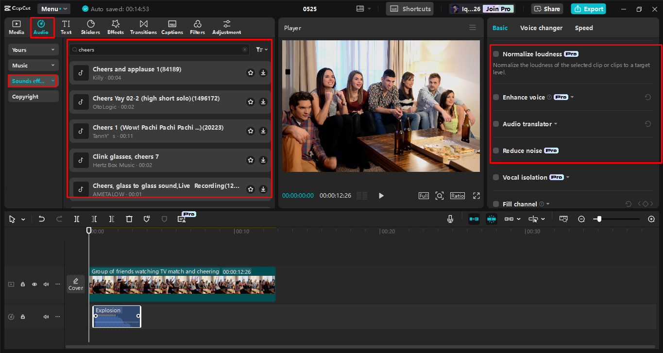 Menambah kesan bunyi pada video dalam editor video desktop CapCut