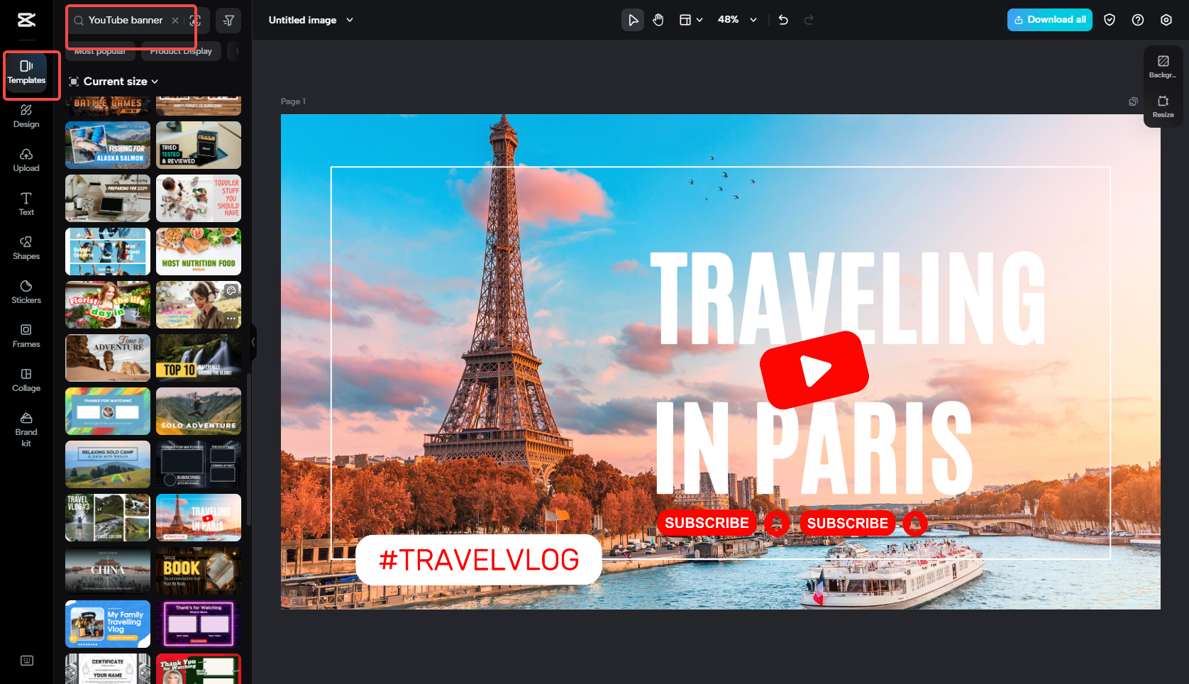 Find and download a YouTube banner template