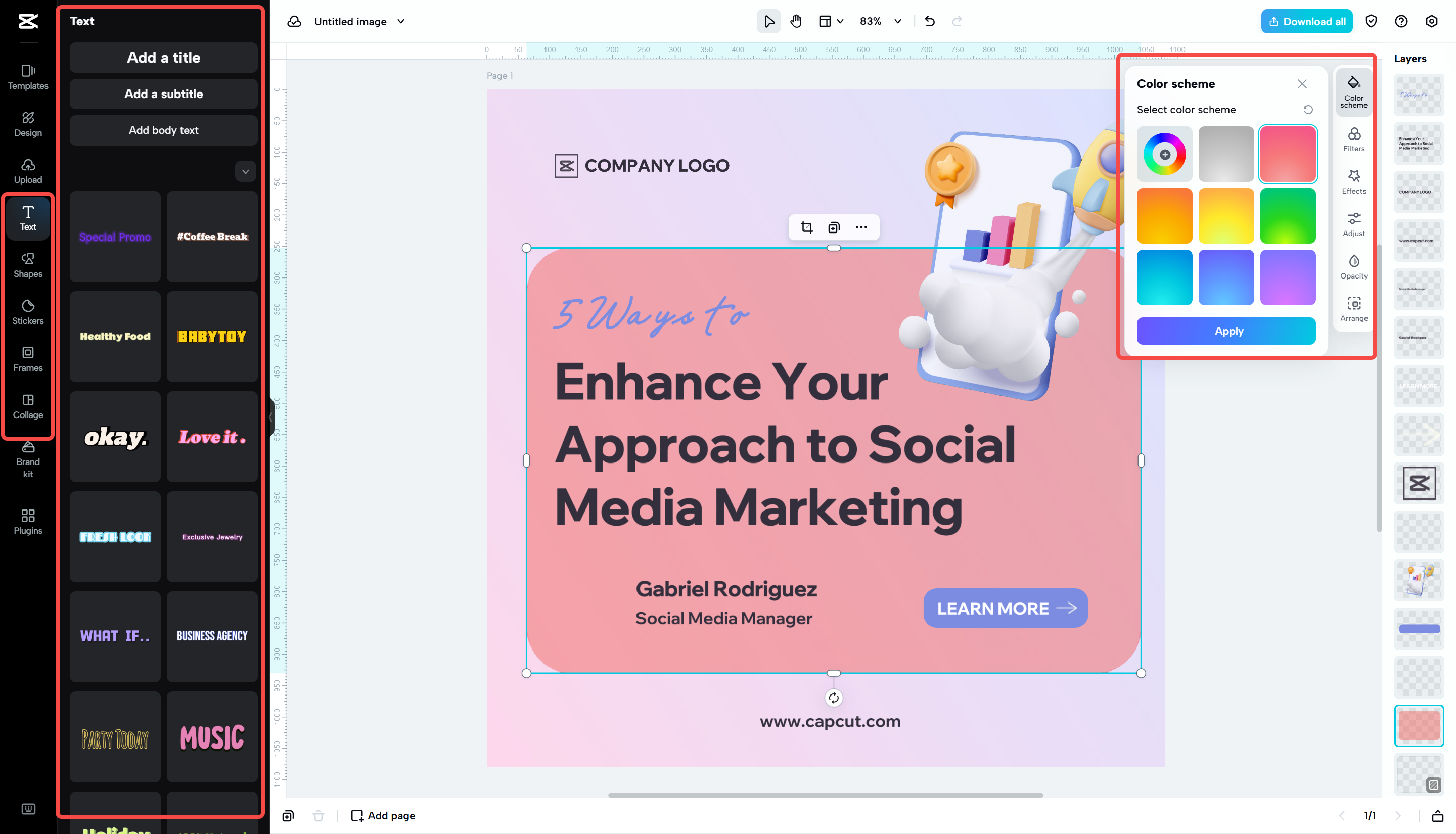Adding trendy fonts and filters to the post with CapCut Web