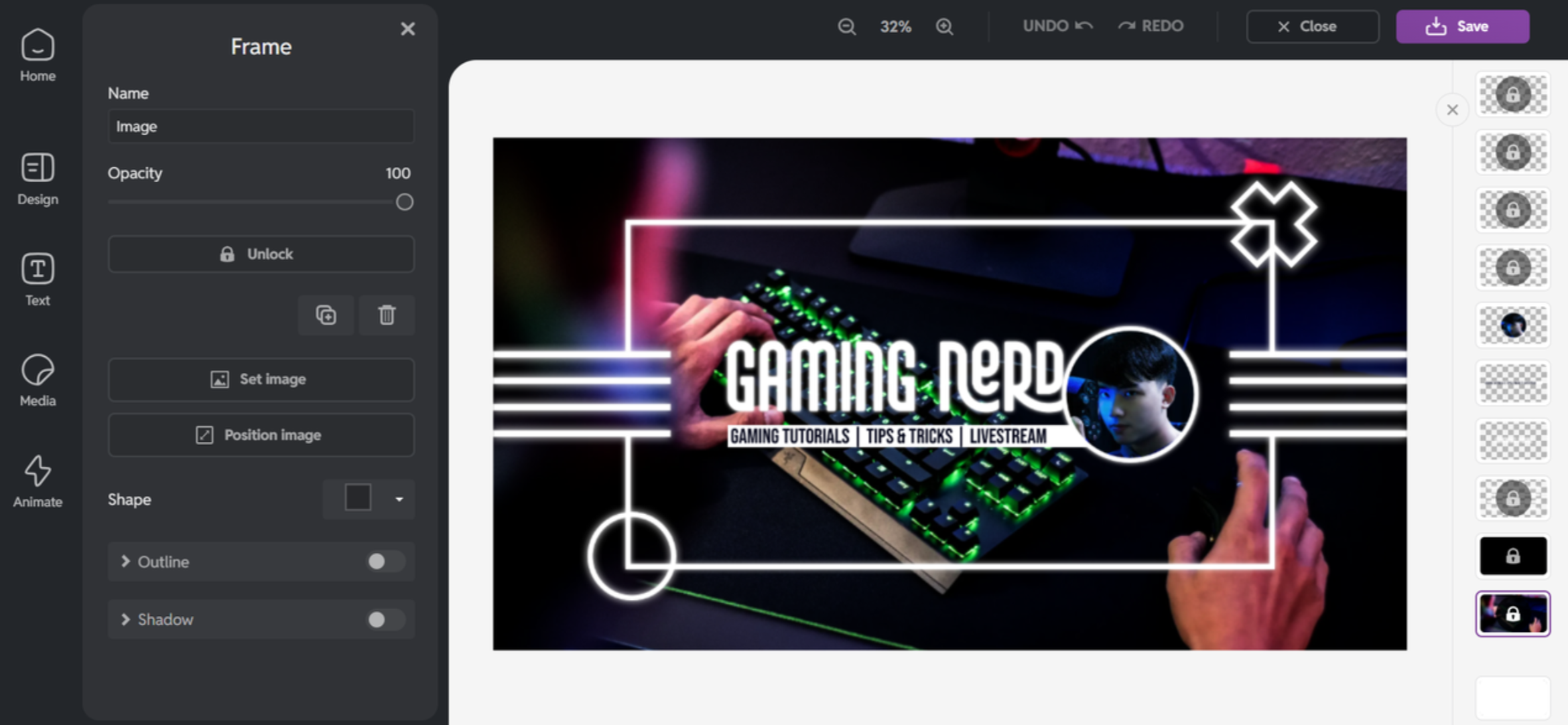 Interface of Pixlr - an online gaming banner maker