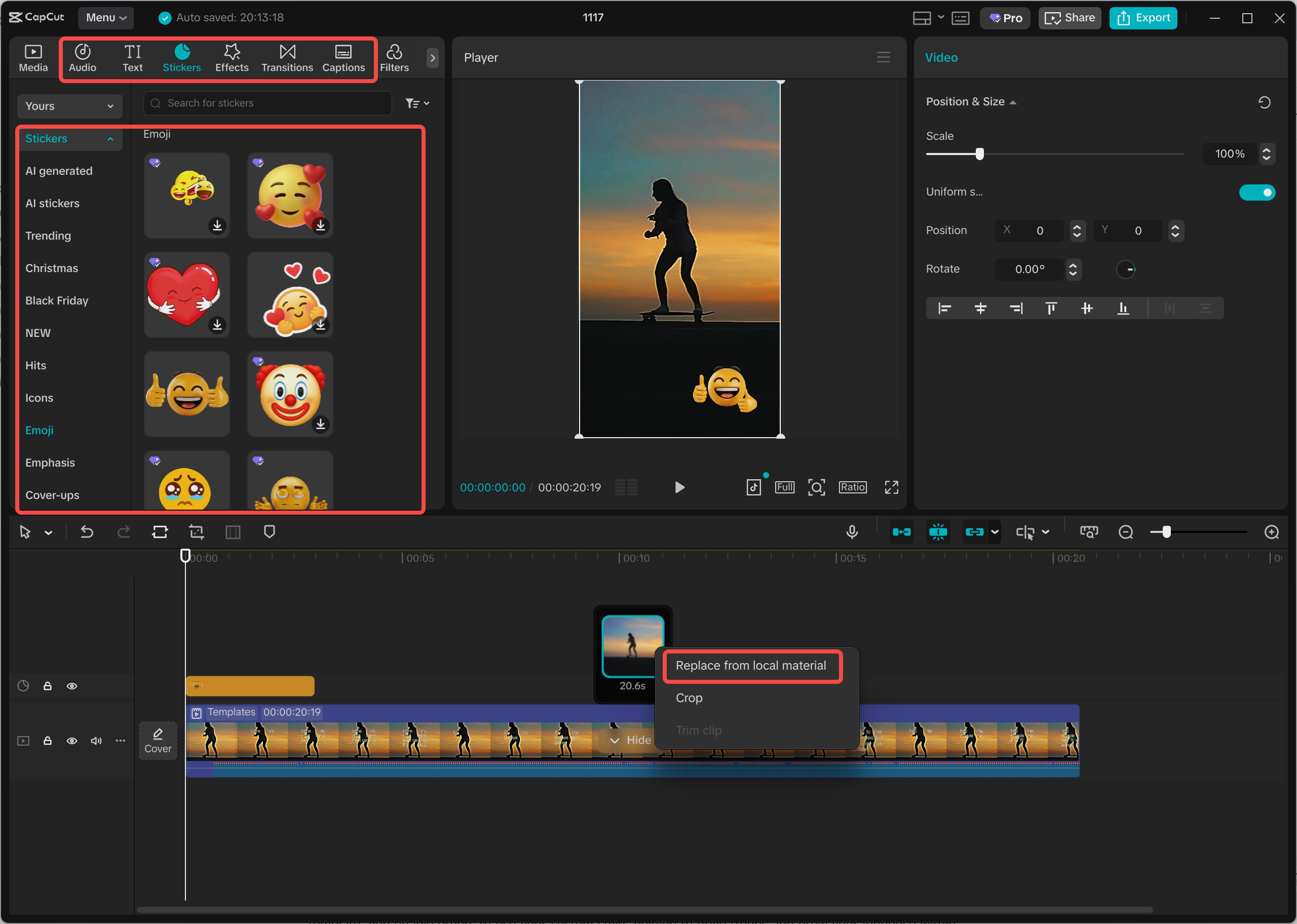Editing workspace on capcut desktop with arranged clips