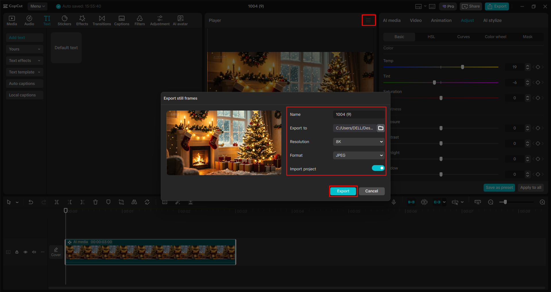 Exporting the background from CapCut