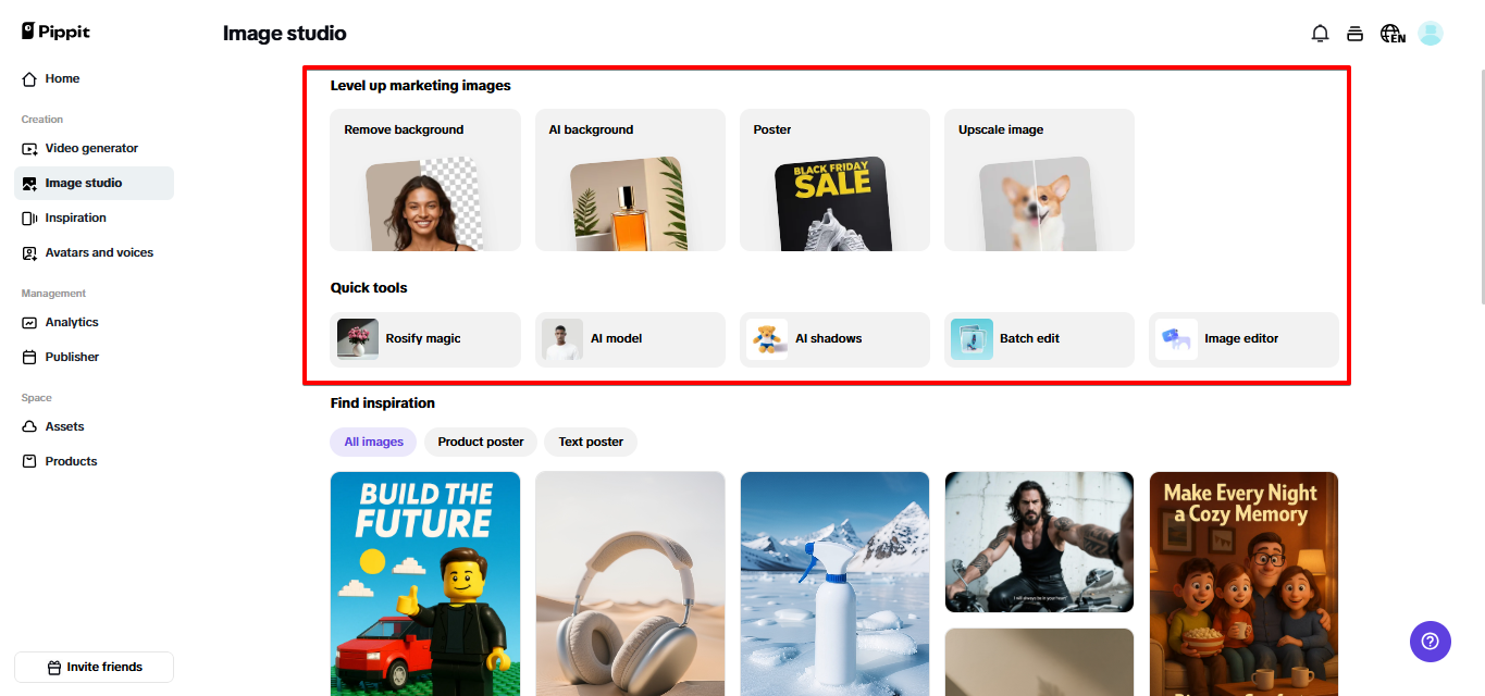 Ferramentas inteligentes do Pippit