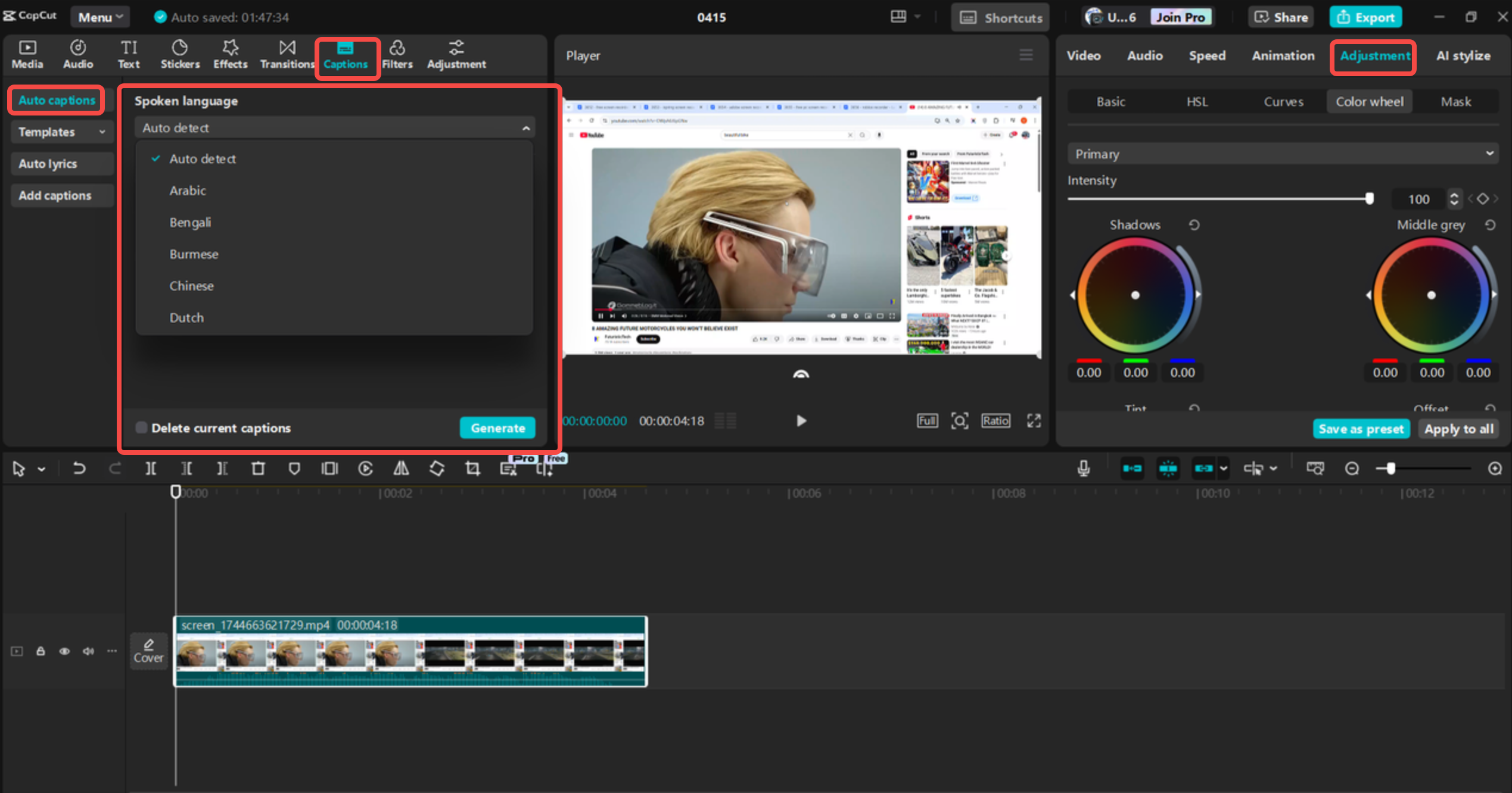 Editing and enhancing a screen recording in the CapCut desktop video editor