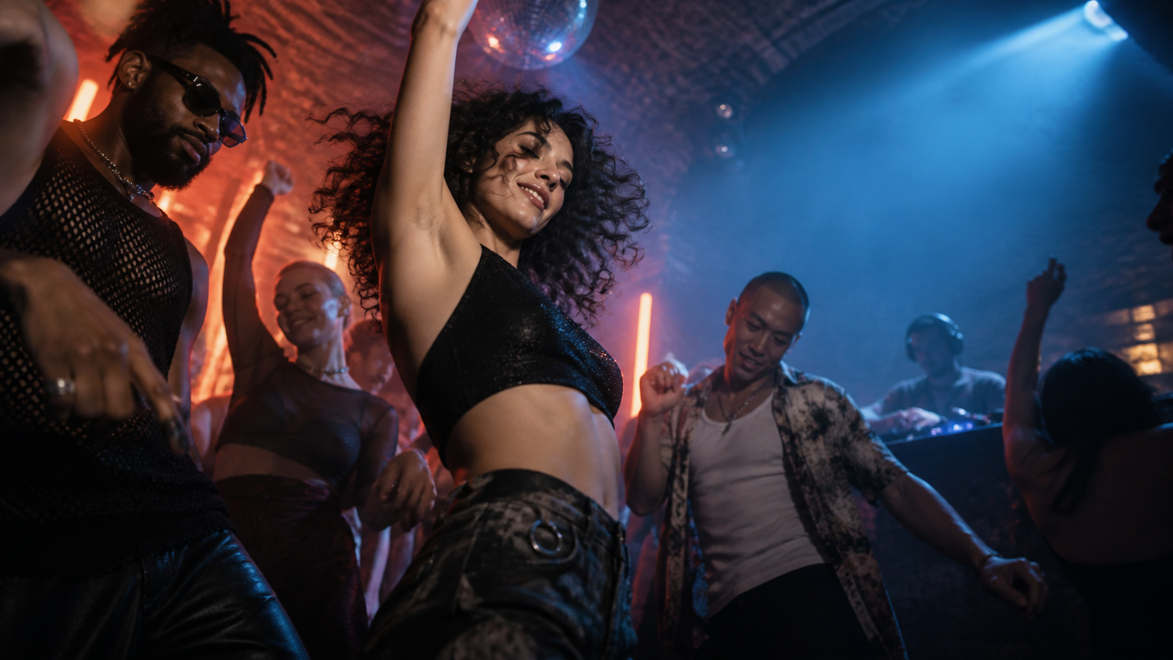 Clubbing video prompt image — Strobe-lit end card frame
