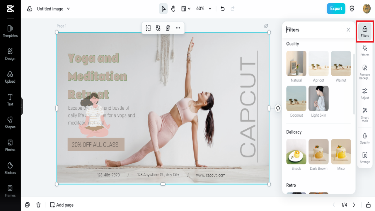 Customizing the AI-generated image with filters and adjustments