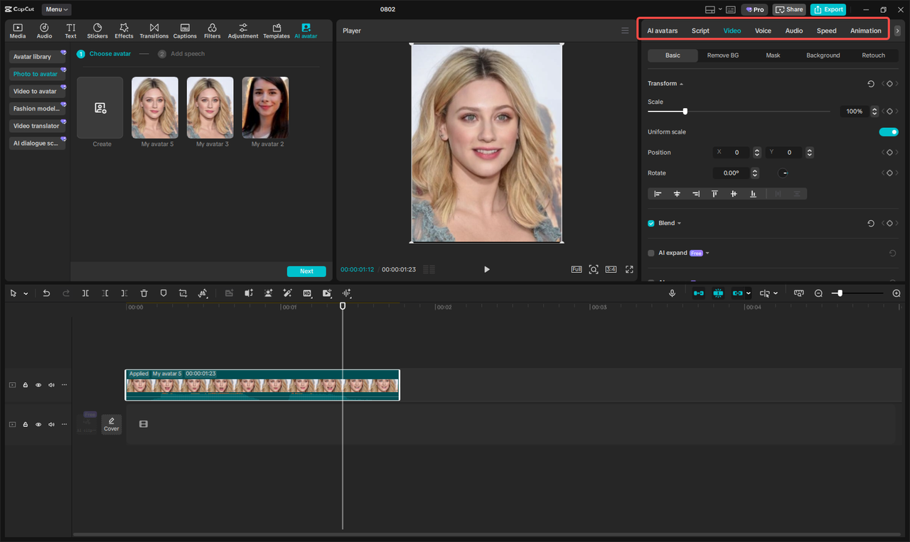 Edit the avatar video
