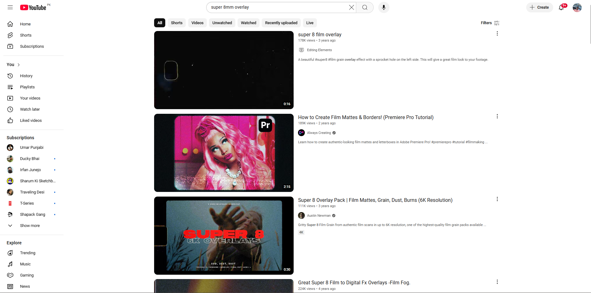 YouTubeのインターフェース-多様なスーパー8オーバーレイを見つけるのに最適な置く