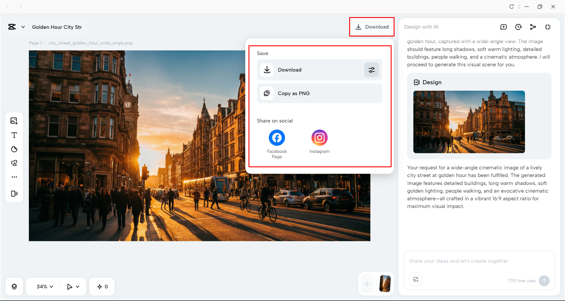 Downloading the image from the CapCut desktop video editor