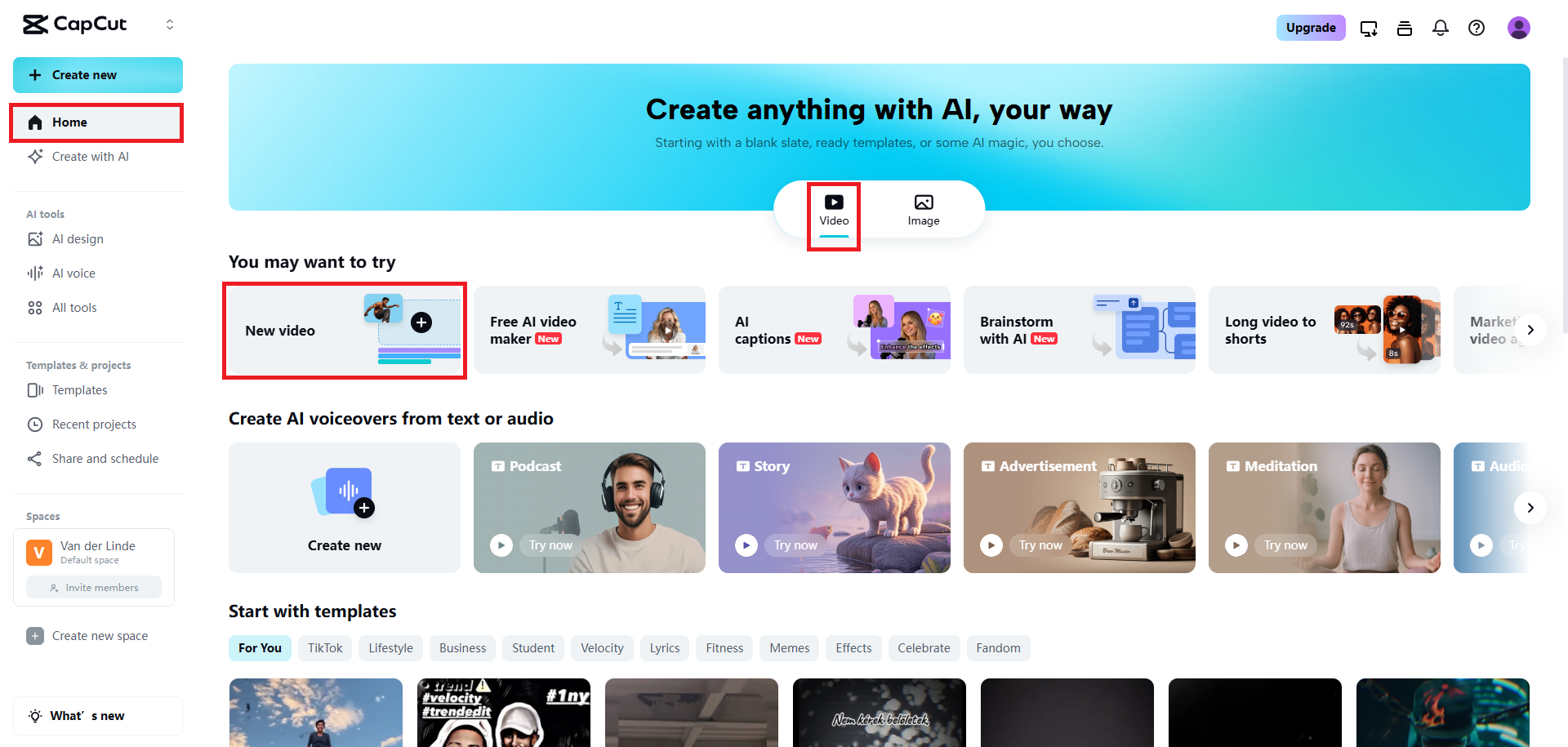 Select the new video option
