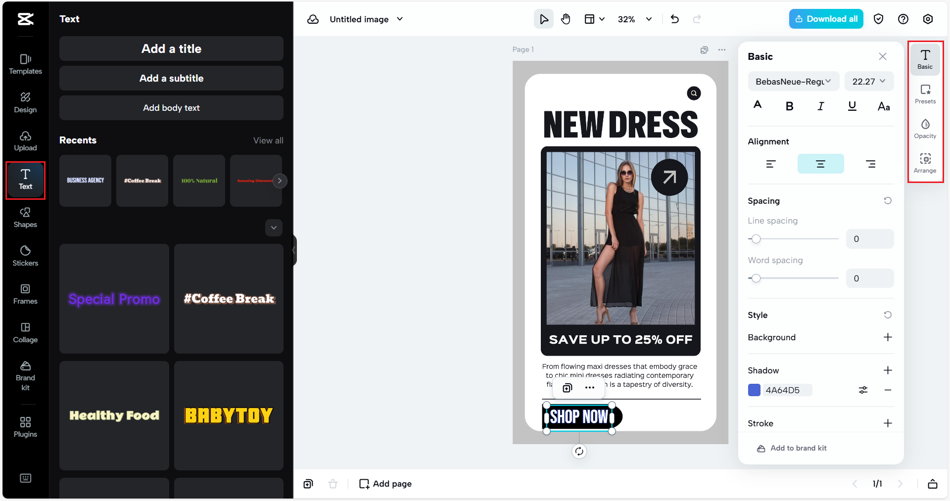 Add text to create an interactive ad