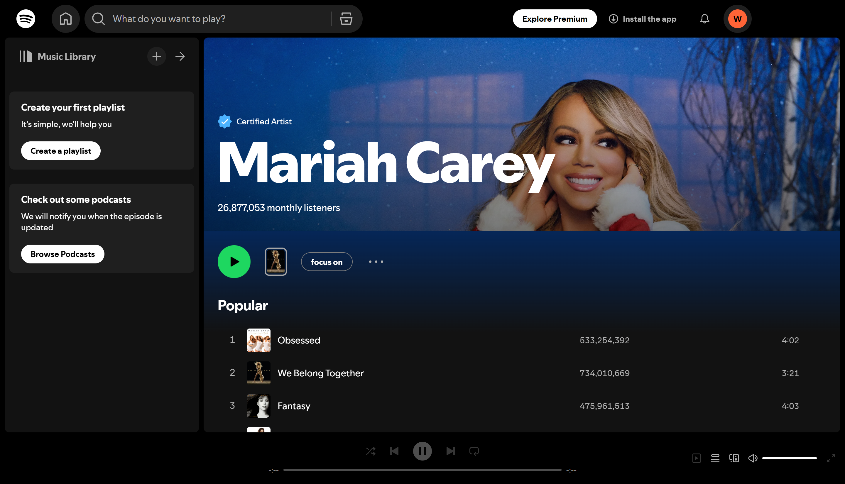 Mariah Carey - one of the most streamed female artists on Spotify