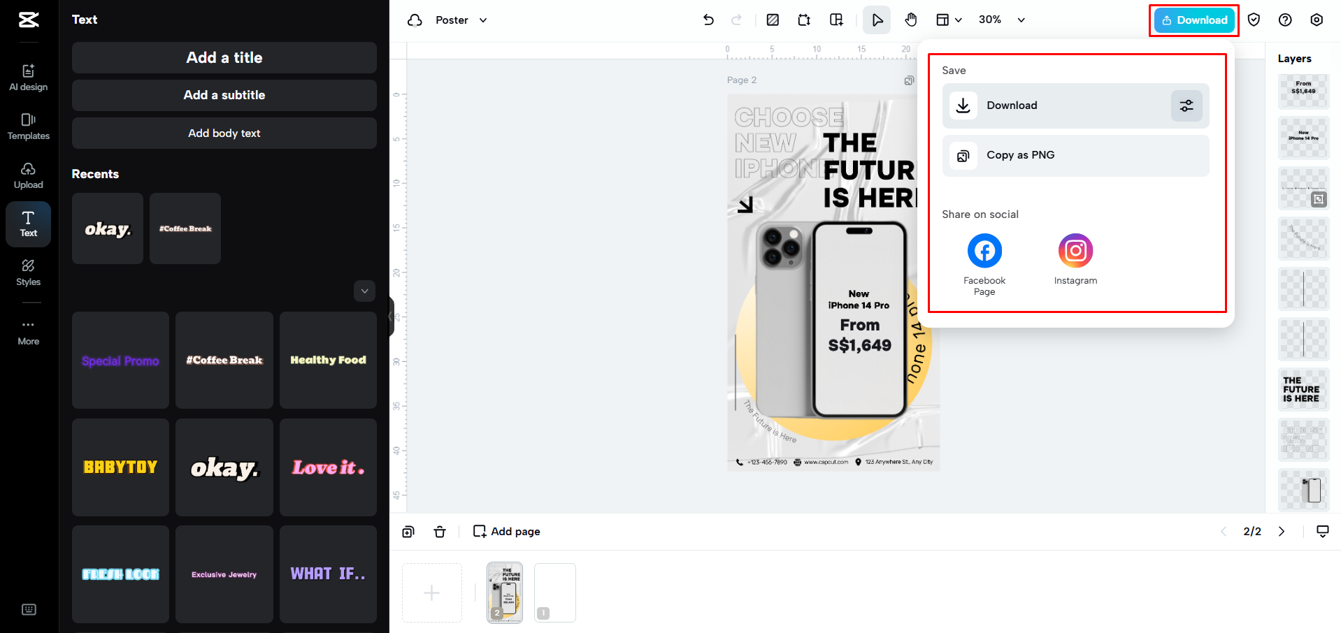 Exporter l'affiche depuis CapCut Web