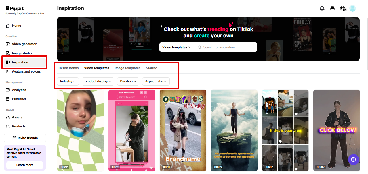 Pre-cleared assets in Pippit