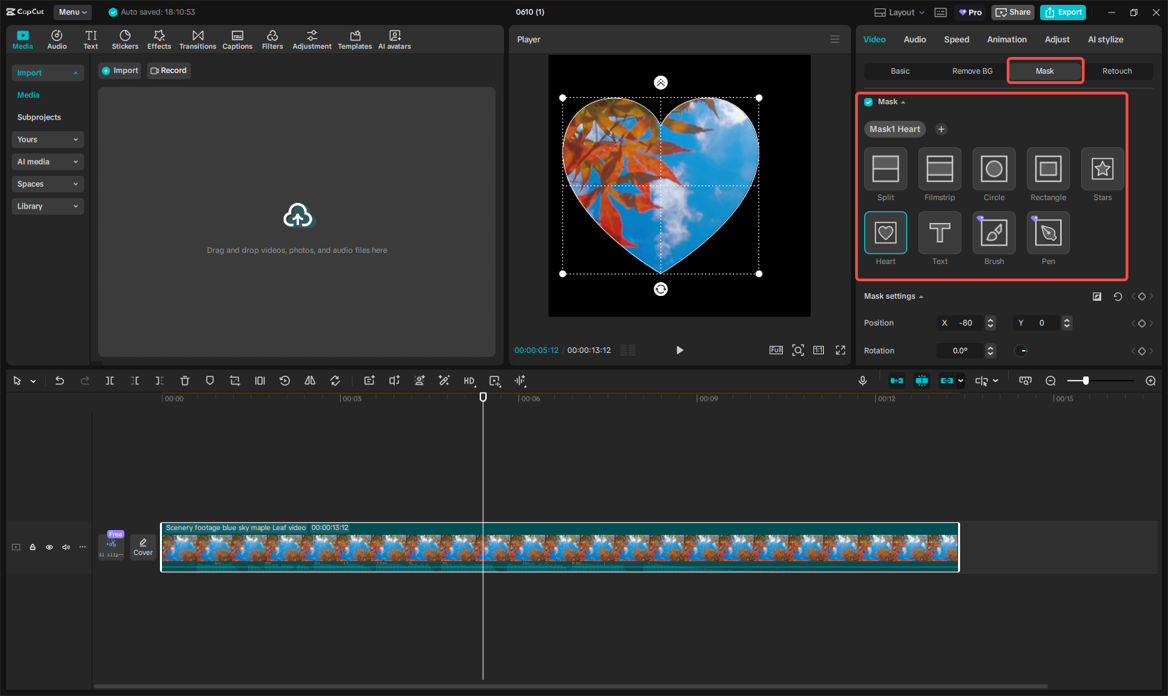 Apply a mask to crop the video