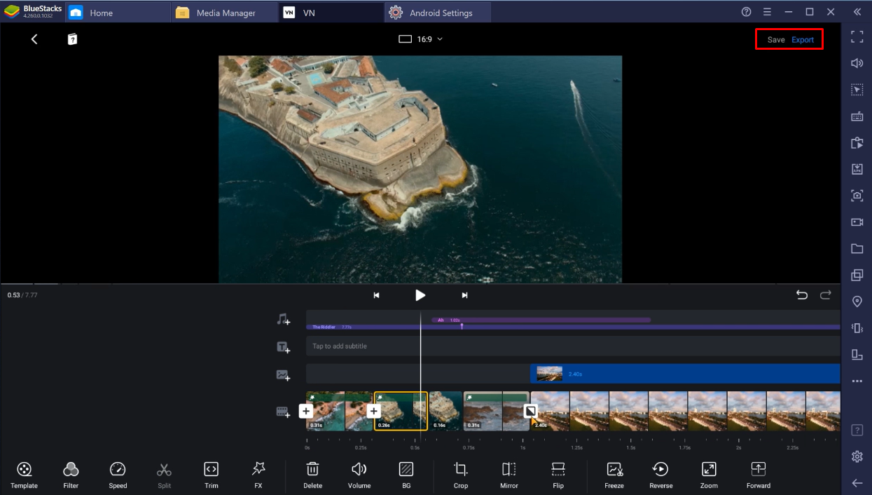 Exportar um vídeo do editor de vídeo VN