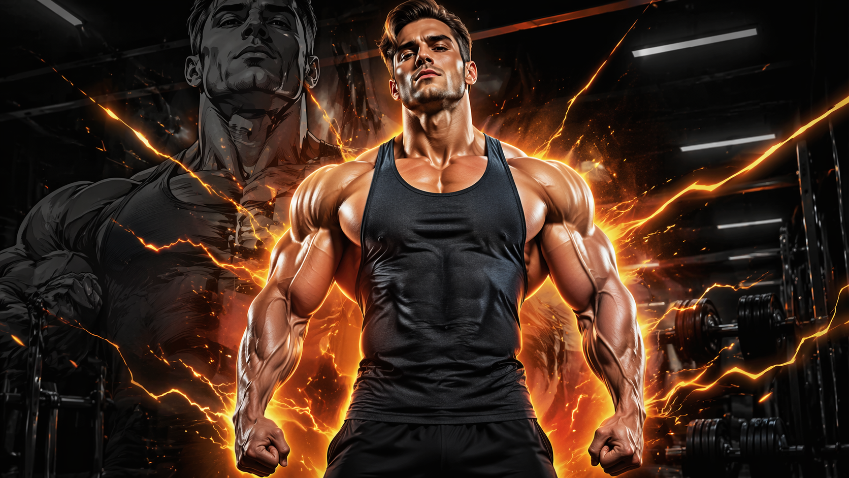 Dreamina AI steroizi filtru prompt exemplu 2: Comic Fitness Poster