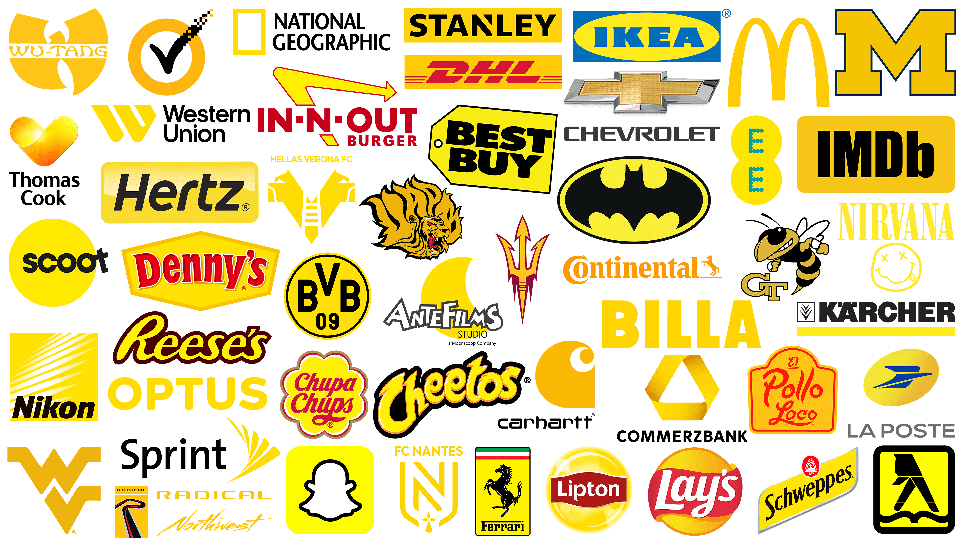 Yellow color logos of brands
