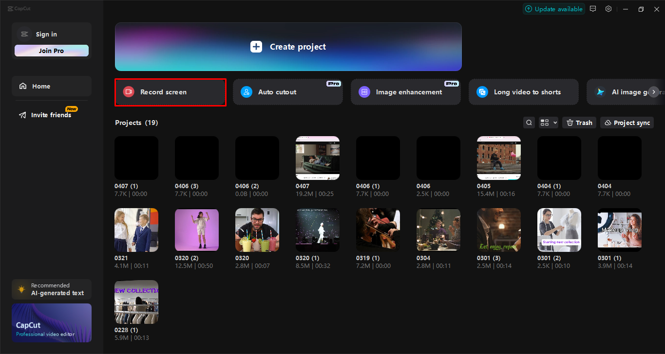 Recording the screen using the CapCut desktop video editor