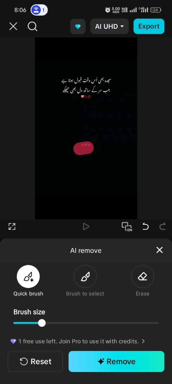 Removing watermarks using AI removal tool in CapCut mobile