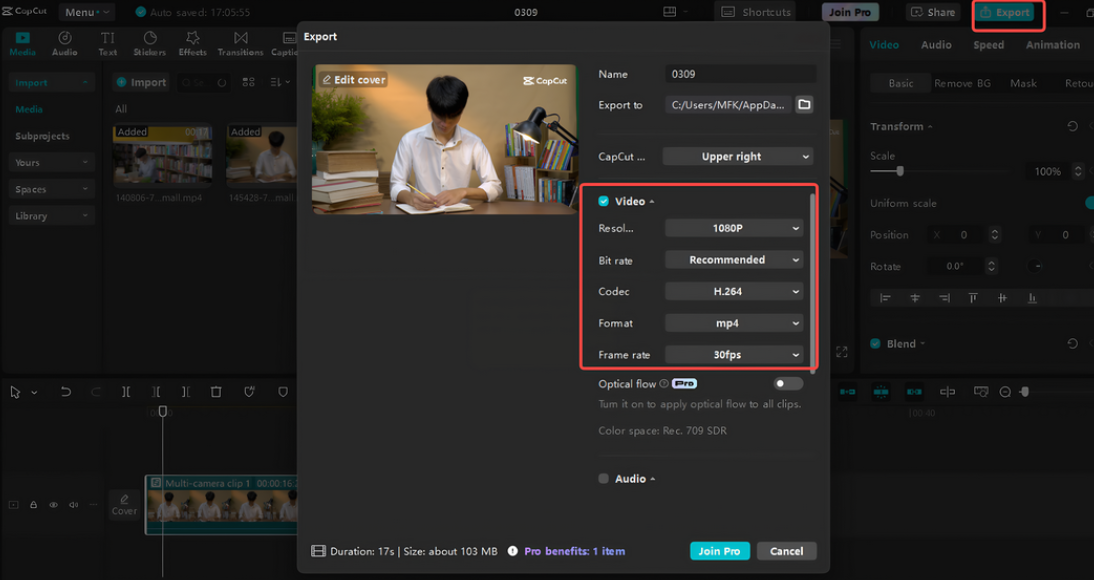 Export multi-camera video