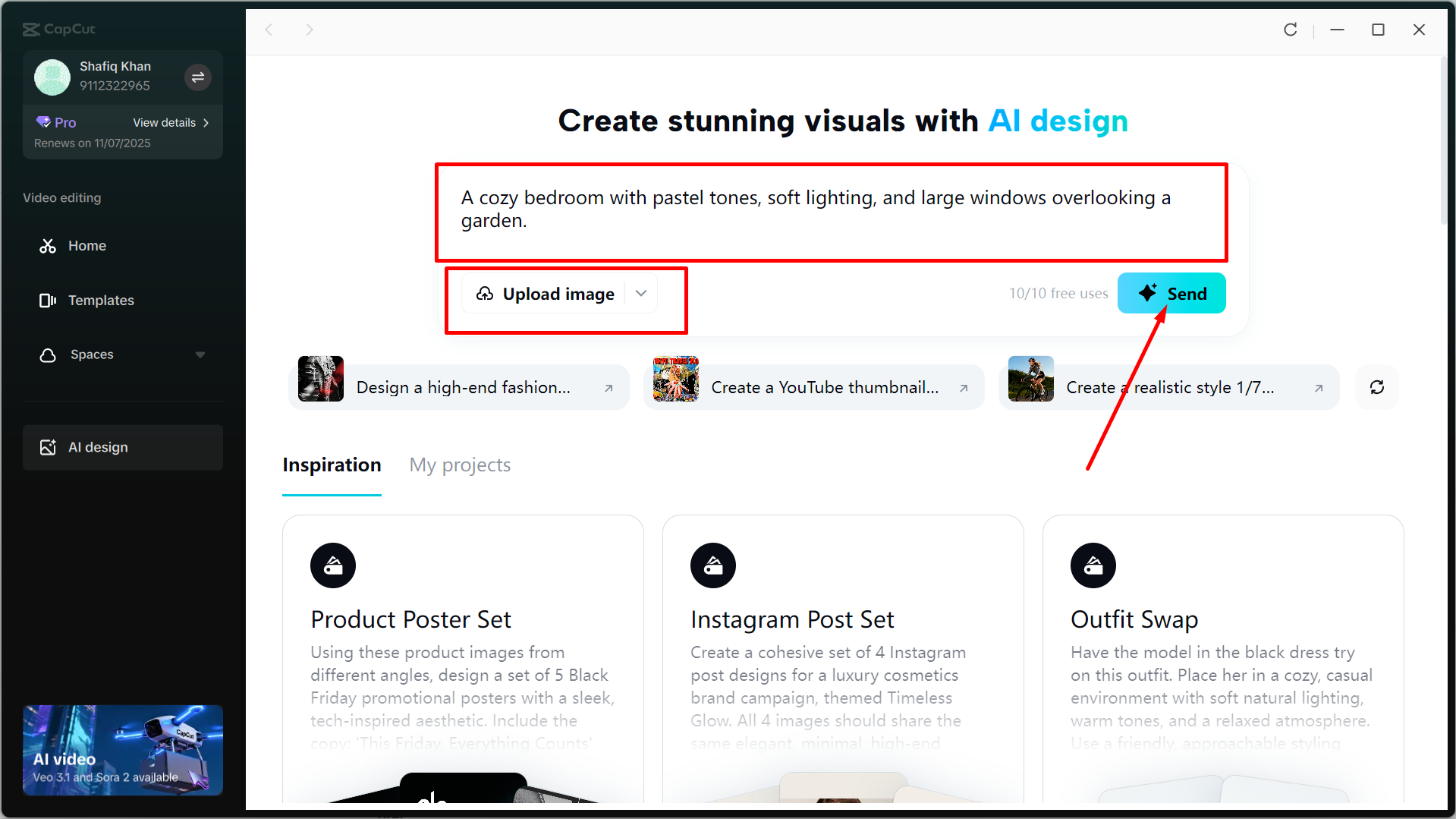 Generating images using the CapCut desktop video editor